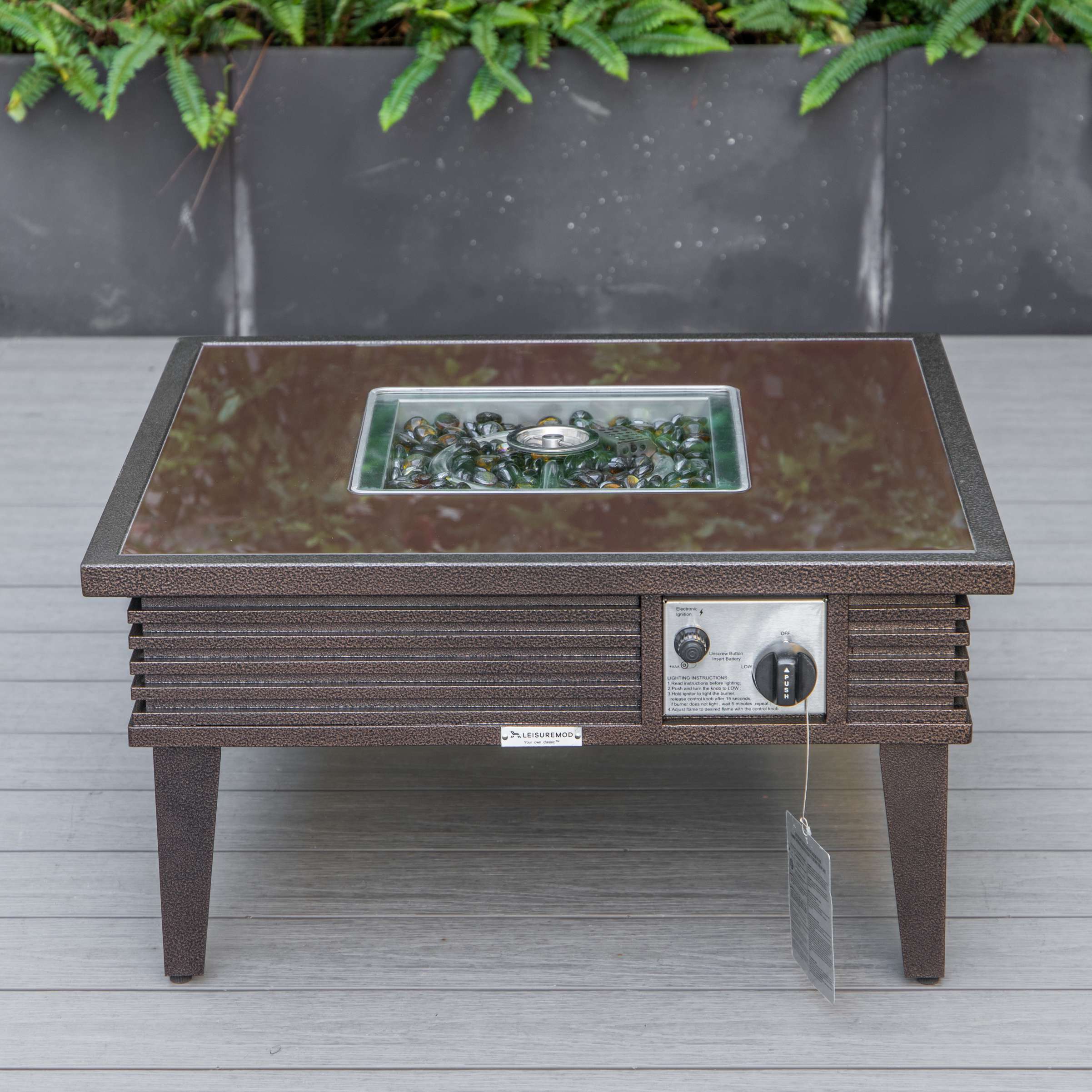 LeisureMod Walbrooke Modern Brown Patio Conversation With Square Fire Pit & Tank Holder - Image 66