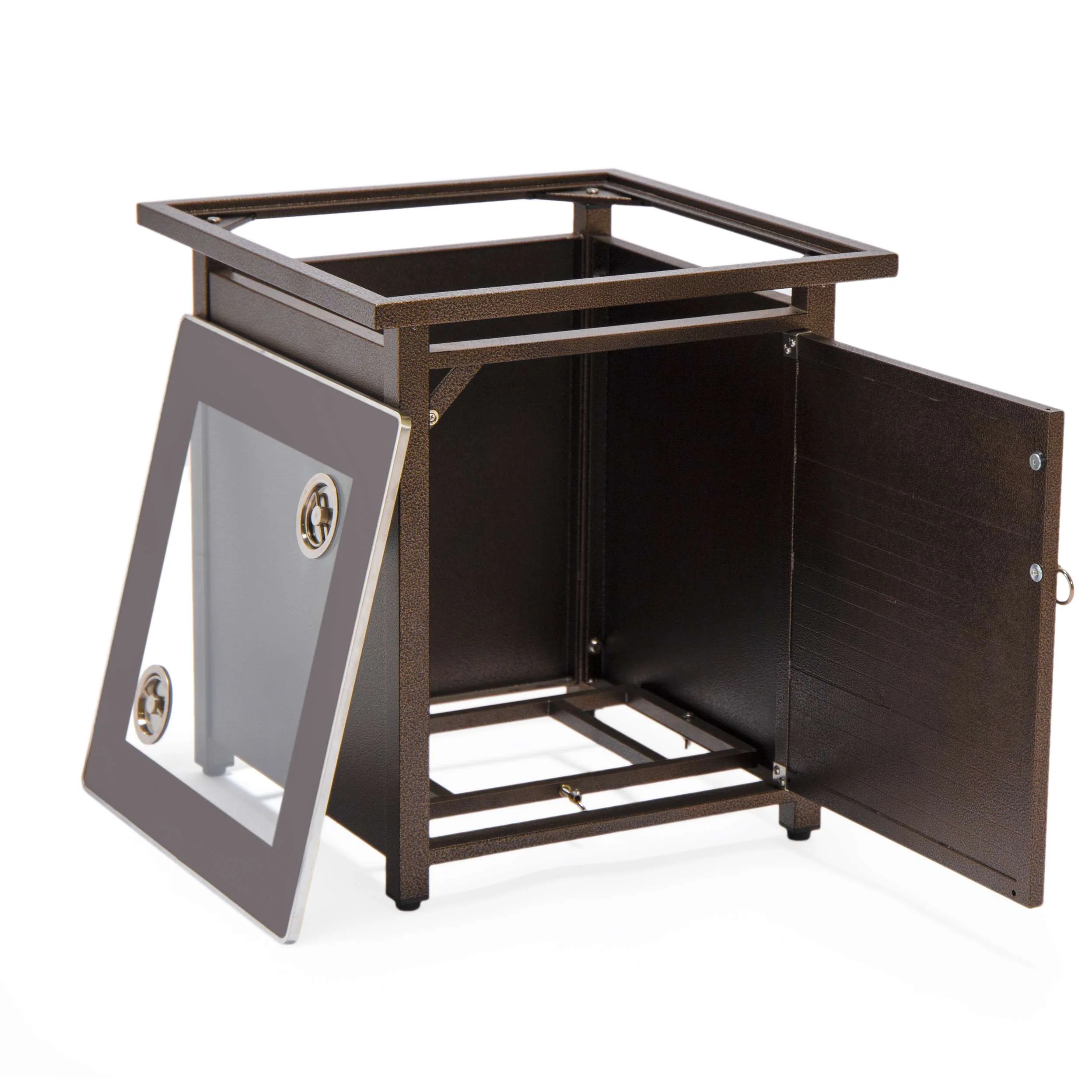 LeisureMod Walbrooke Modern Brown Patio Conversation With Square Fire Pit With Slats Design & Tank Holder - Image 16