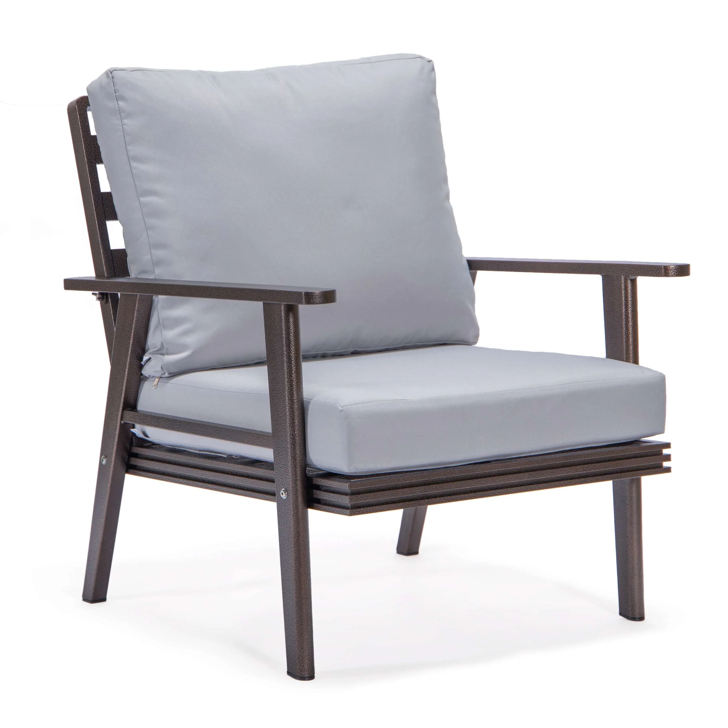LeisureMod Walbrooke Modern Brown Patio Conversation With Square Fire Pit With Slats Design & Tank Holder - Image 45