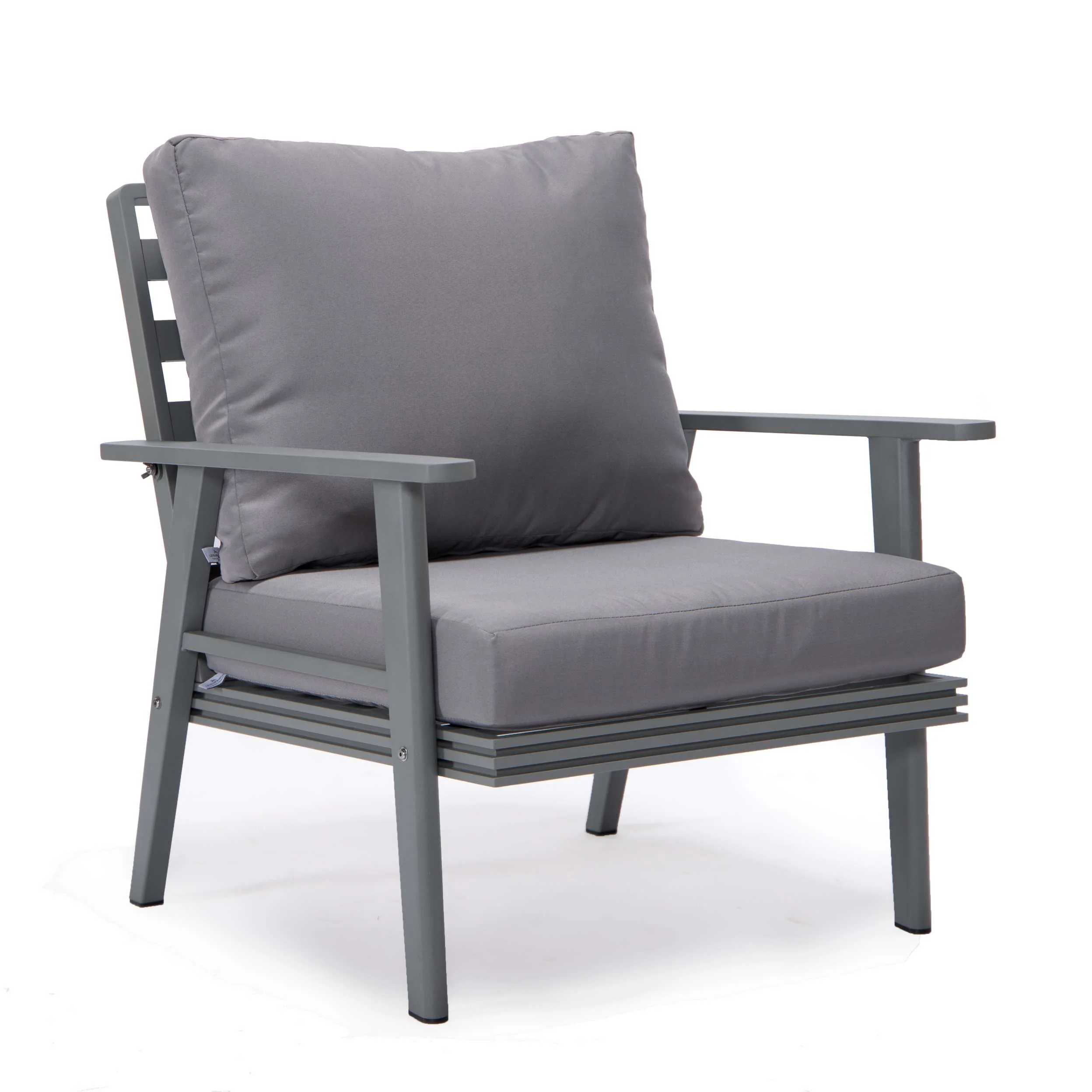 LeisureMod Walbrooke Modern Grey Patio Conversation With Round Fire Pit With Slats Design & Tank Holder - Image 52