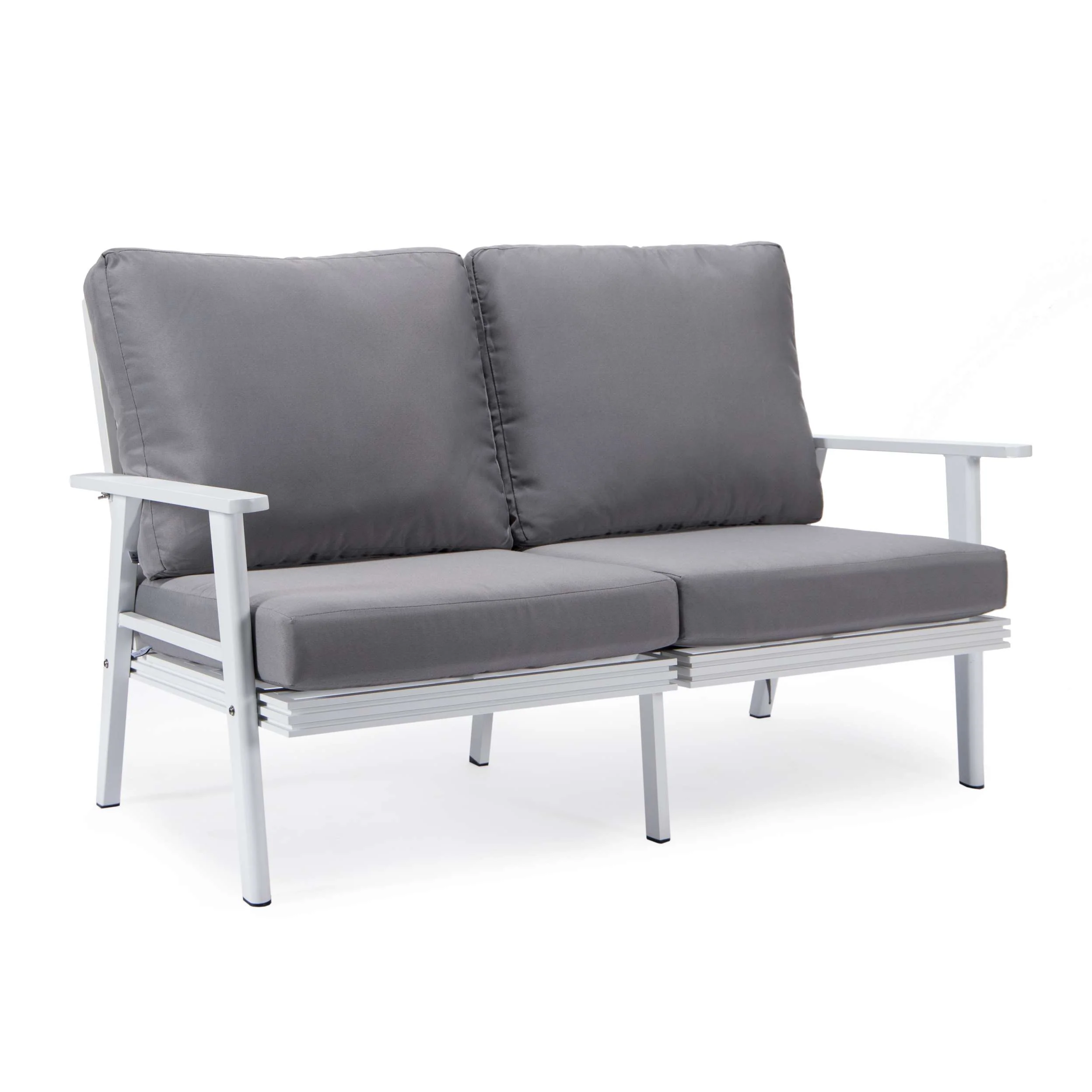 Leisuremod Walbrooke Modern Outdoor Patio Loveseat with White Aluminum Frame and Removable Cushions For Patio and Backyard Garden - Image 44