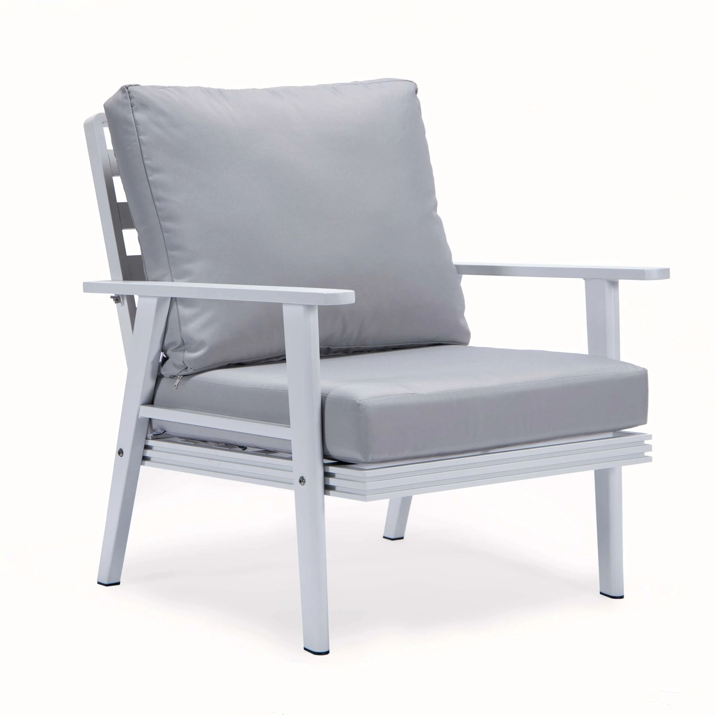 LeisureMod Walbrooke Modern White Patio Conversation With Round Fire Pit With Slats Design & Tank Holder - Image 26