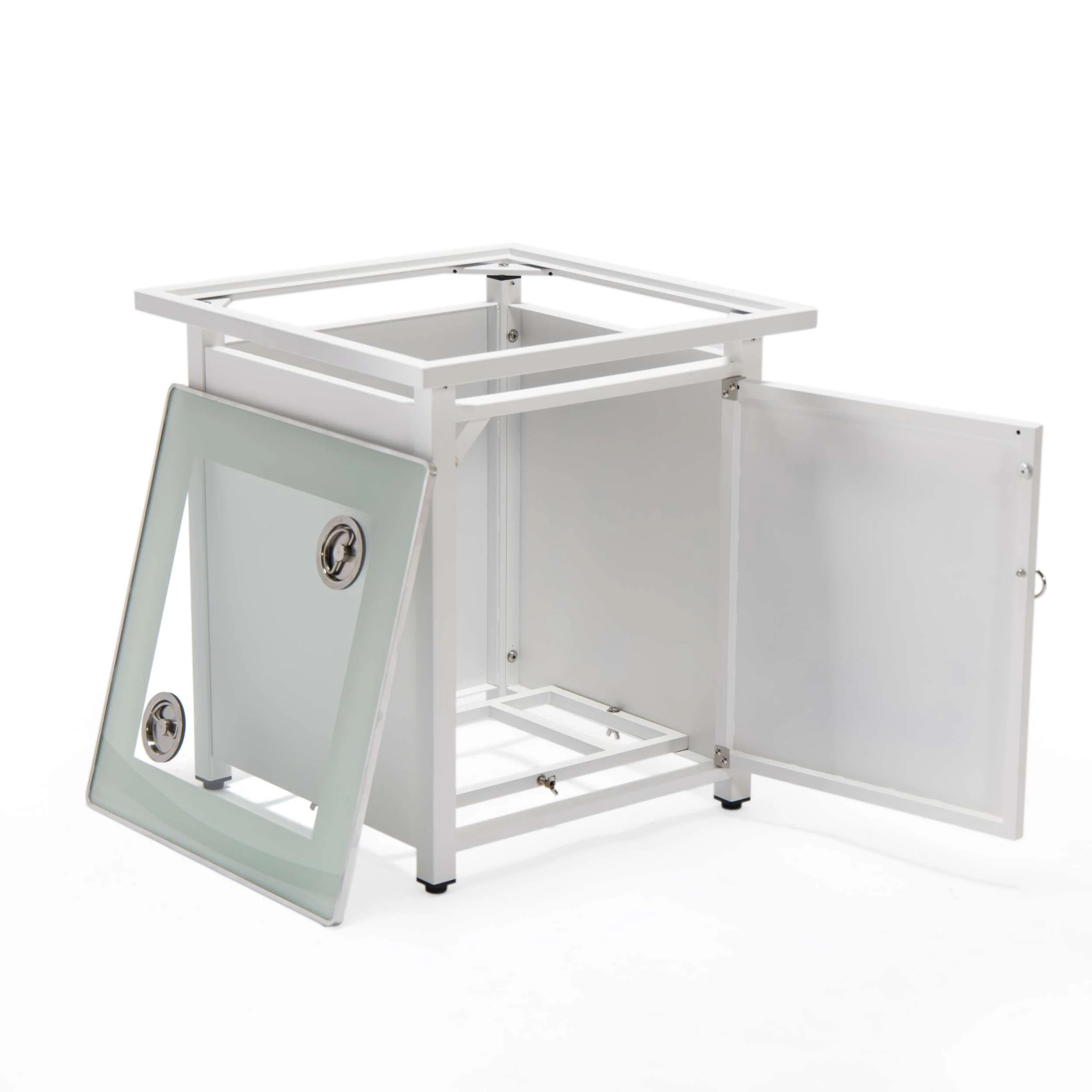 LeisureMod Walbrooke Modern White Patio Conversation With Square Fire Pit & Tank Holder - Image 138