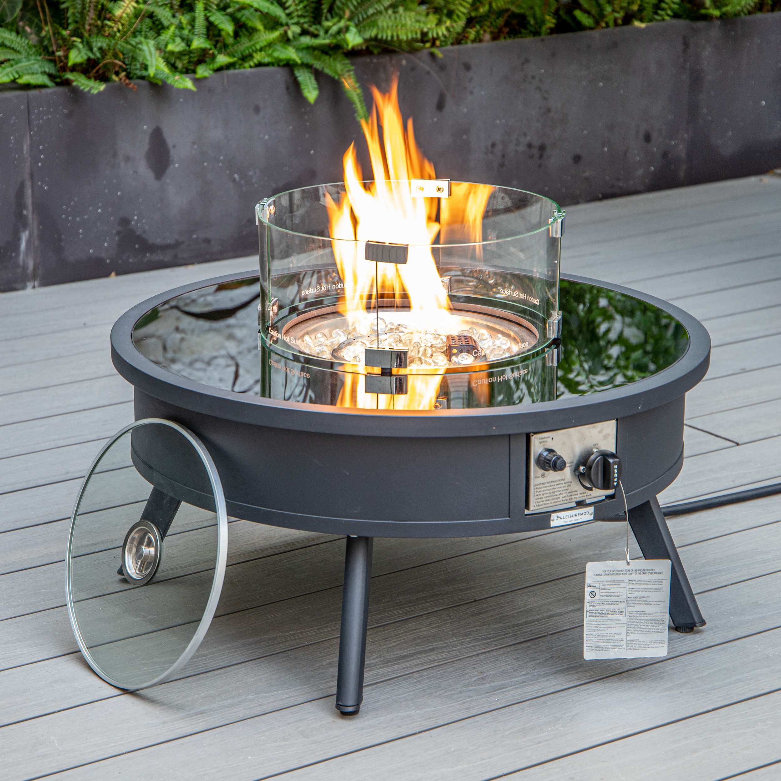 Leisuremod Walbrooke Outdoor Patio Aluminum Round Fire Pit Side Table - Image 14