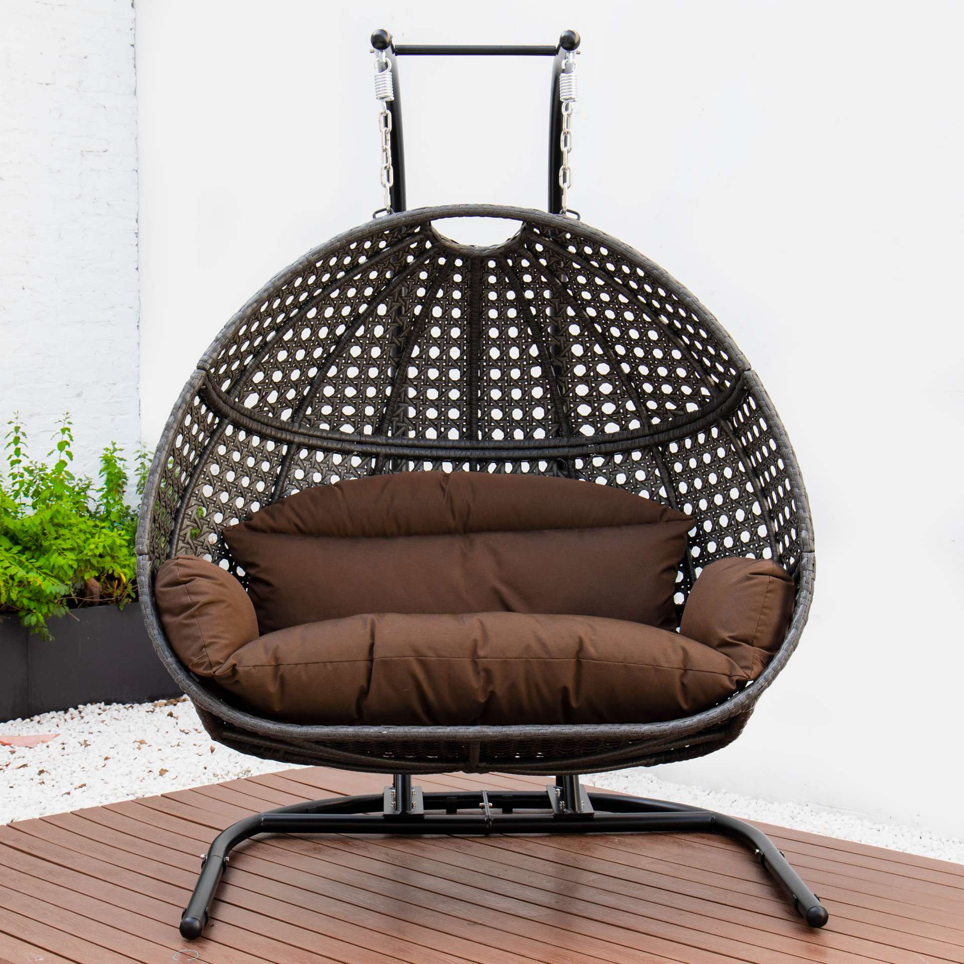 LeisureMod Wicker Hanging Double Egg Swing Chair - EKDCH-57BR - Image 90
