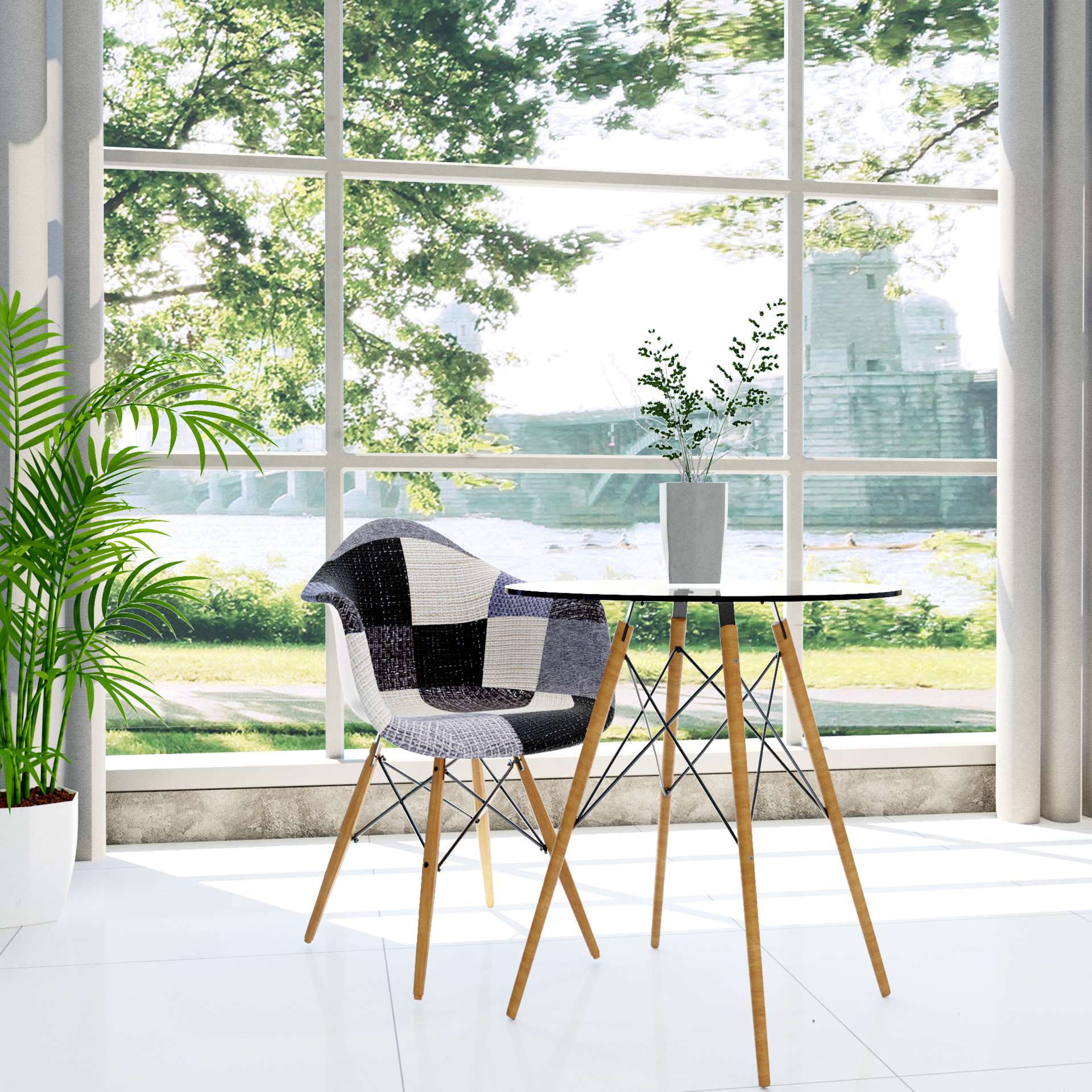 LeisureMod Willow Patchwork Fabric Eiffel Accent Chair - W24FC