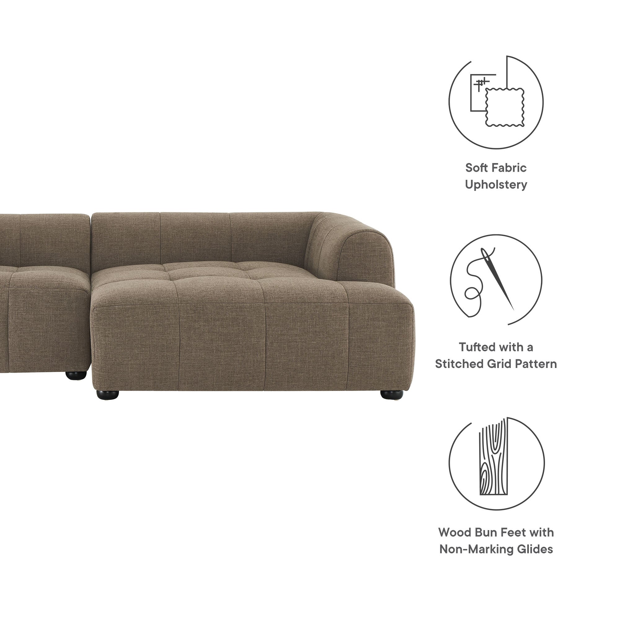 Liana Right-Facing Upholstered Fabric Modular Sofa with Chaise by Modway - Image 15
