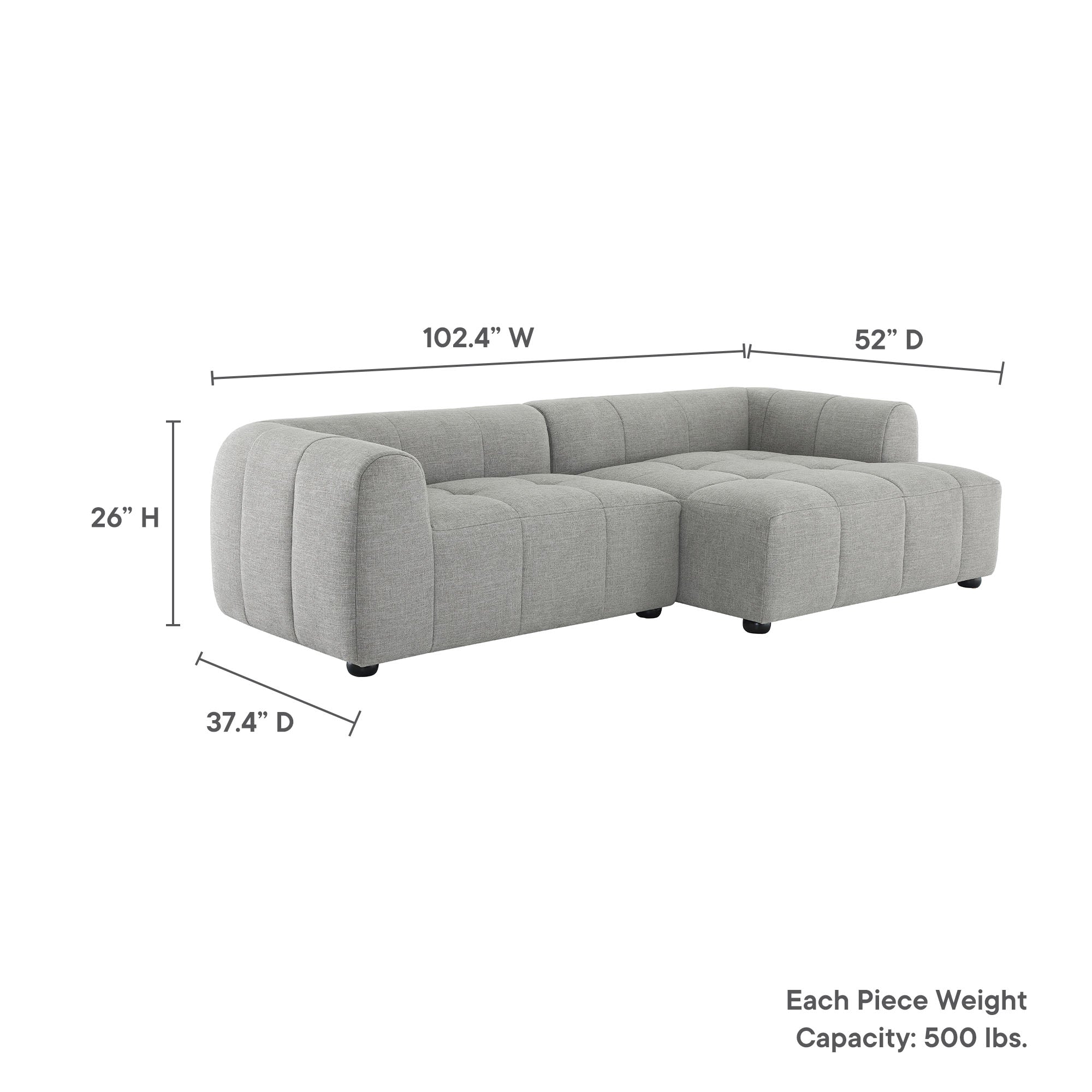 Liana Right-Facing Upholstered Fabric Modular Sofa with Chaise by Modway - Image 24