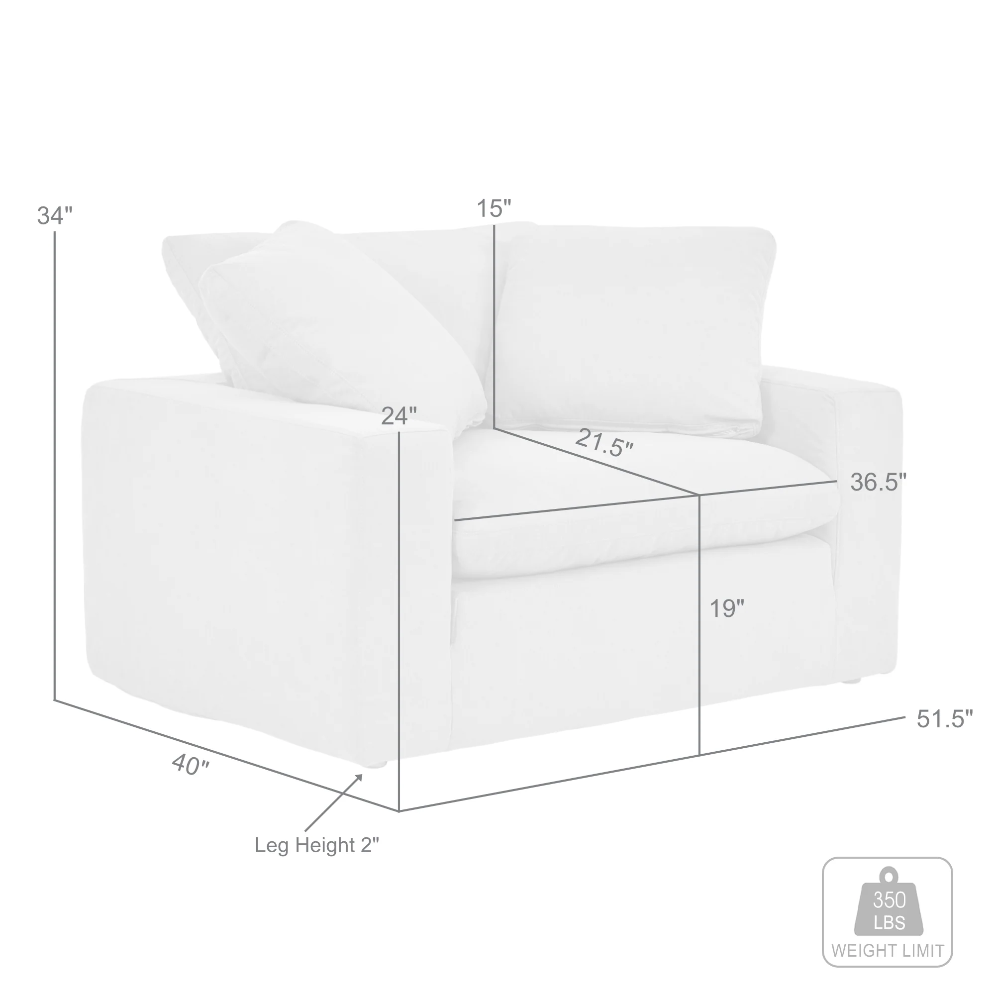 Liberty 51.5" Upholstered Chair and a Half in Slate Gray By Armen Living - Image 16