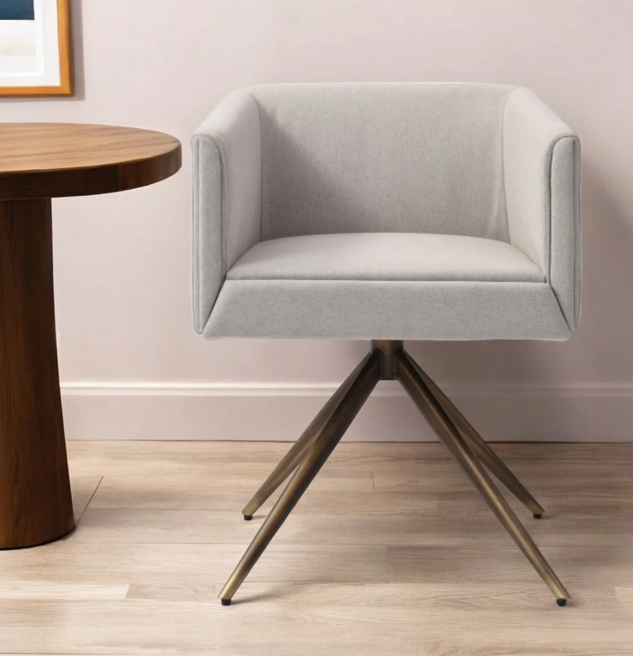 Light Gray And Brass Upholstered Fabric Dining Arm Chair By Homeroots