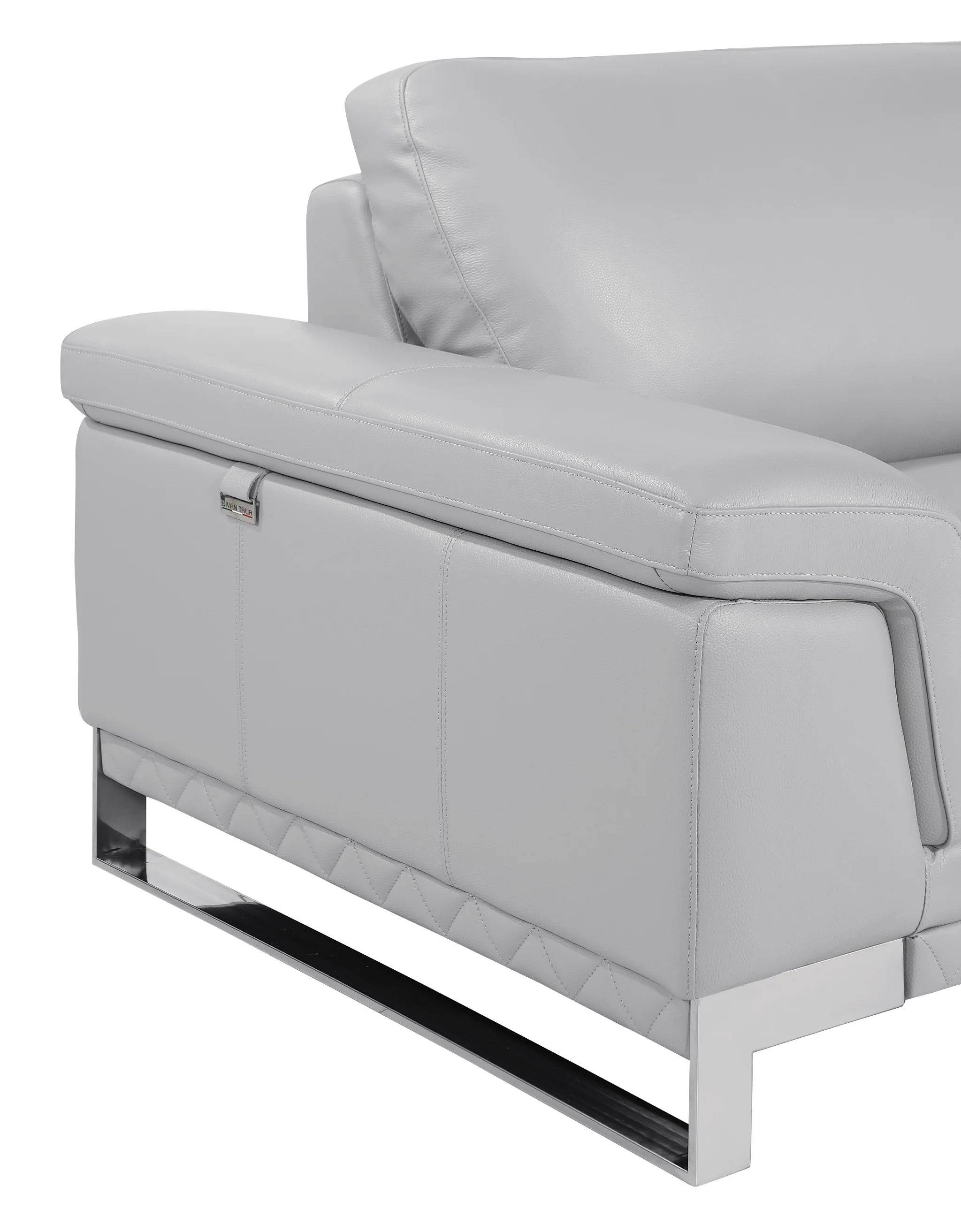 Light Gray And Silver Genuine Leather Loveseat By Homeroots - Image 4