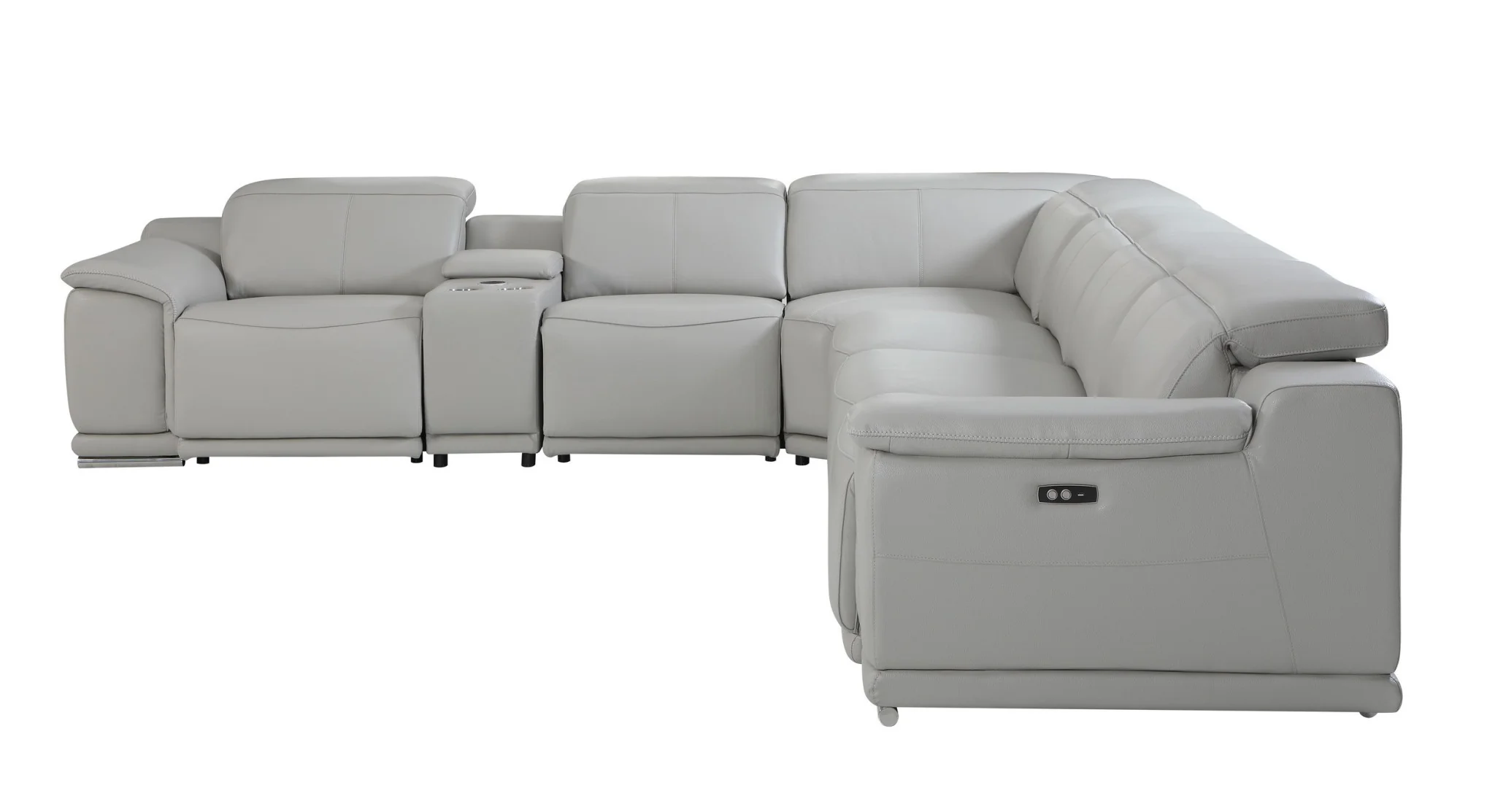 Light Gray Italian Leather Power Reclining L Shaped Seven Piece Corner Sectional With Console By Homeroots - Image 5