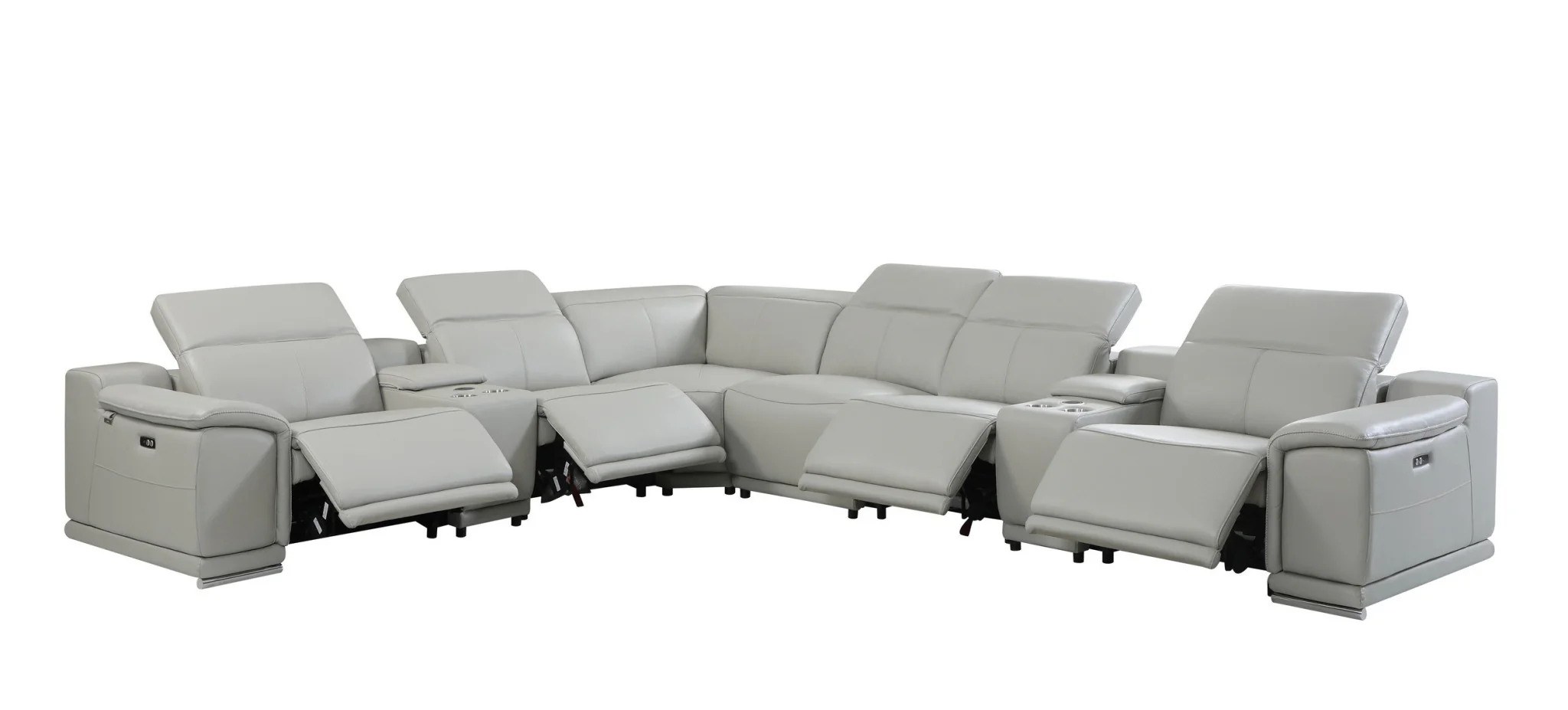 Light Gray Italian Leather Power Reclining U Shaped Eight Piece Corner Sectional With Console By Homeroots