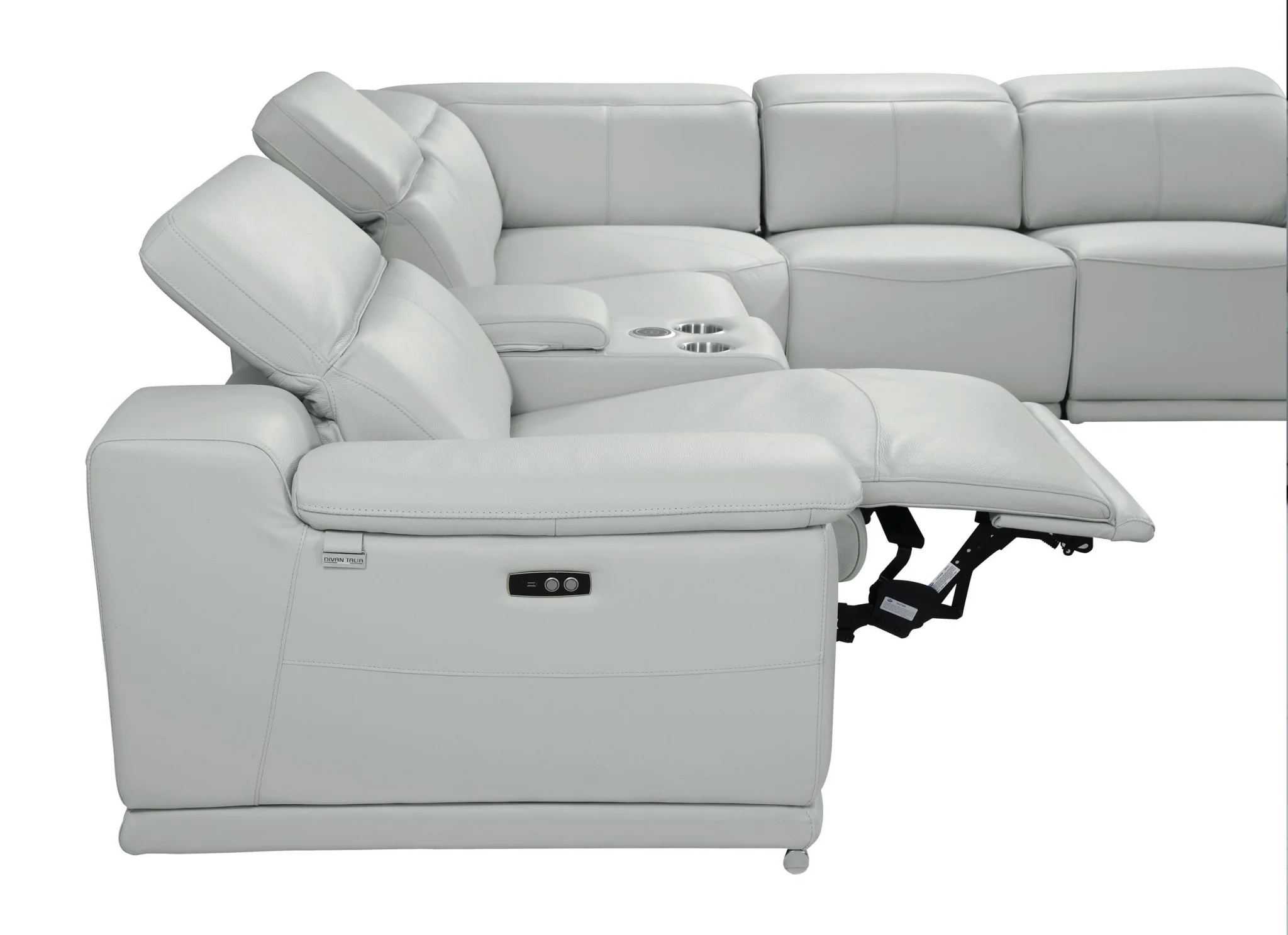 Light Gray Italian Leather Power Reclining U Shaped Seven Piece Corner Sectional With Console By Homeroots - Image 8