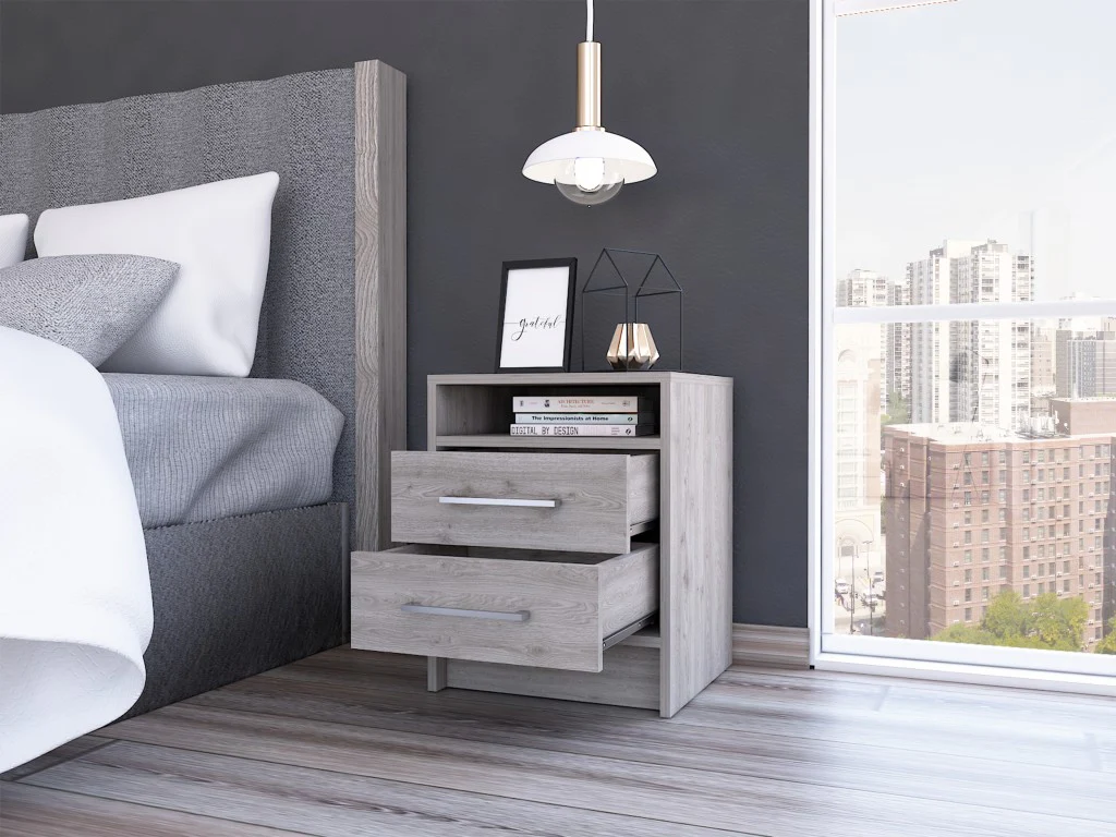 Light Grey Open Compartment Two Drawer Nightstand By Homeroots