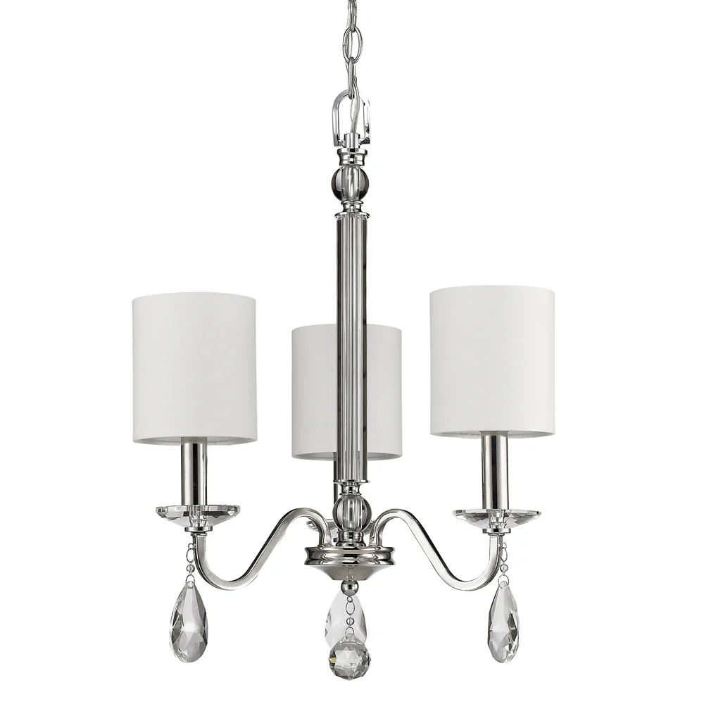 Lily 3-Light Polished Nickel Chandelier With Fabric Shades And Crystal Accents By Homeroots