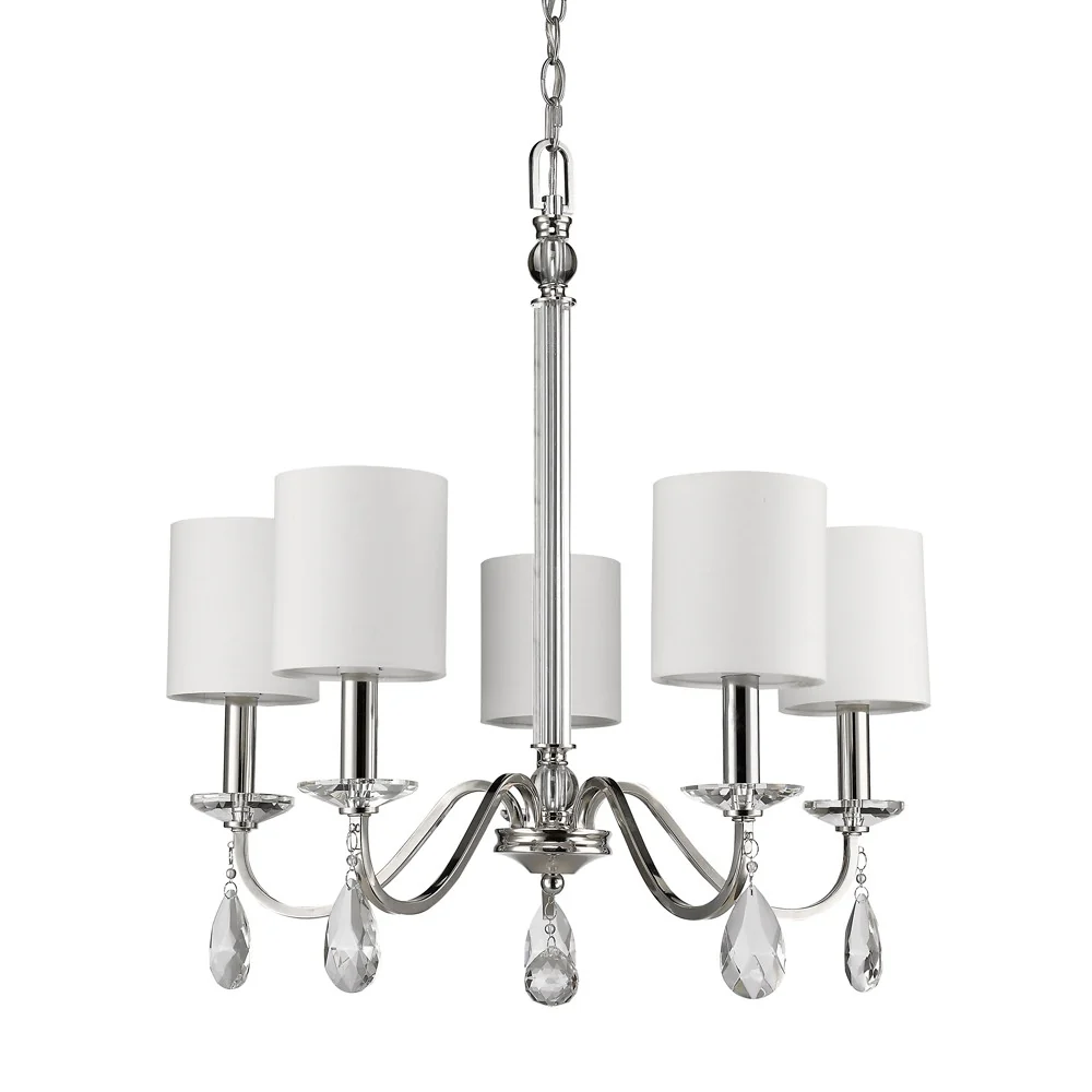 Lily 5-Light Polished Nickel Chandelier With Fabric Shades And Crystal Accents By Homeroots