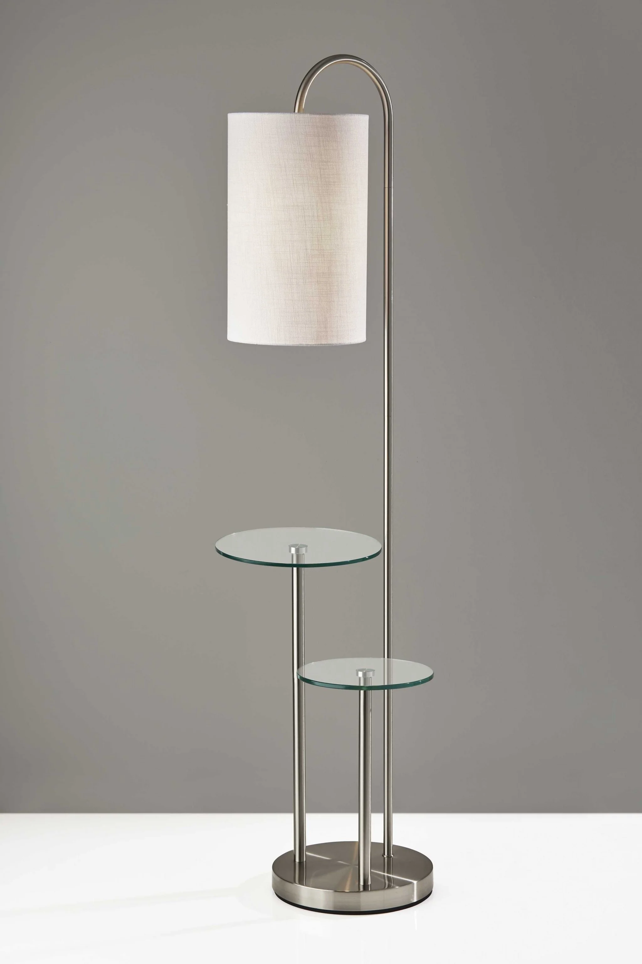 Lily Pad Glass Shelf Floor Lamp in Brushed Steel Metal By Homeroots