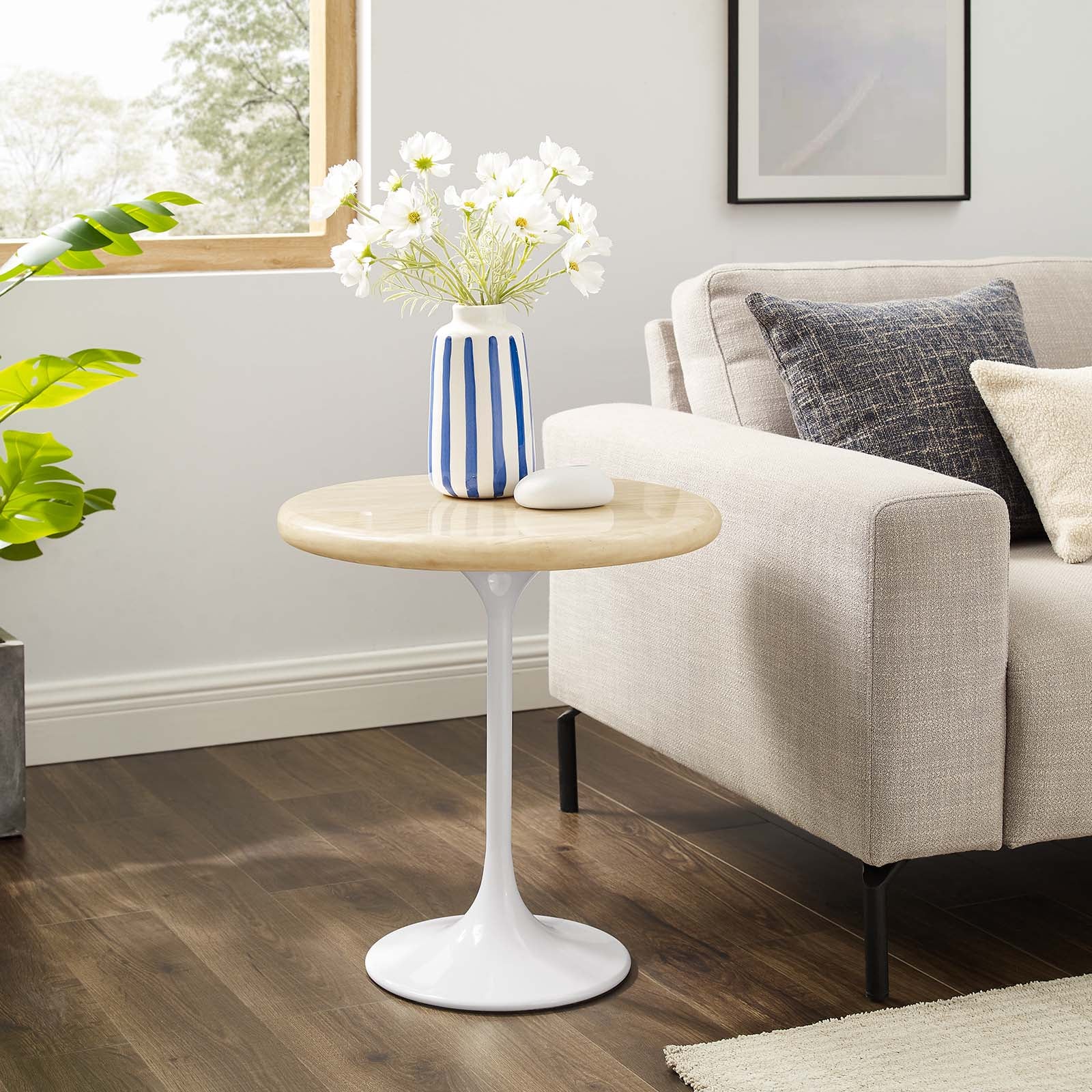 Lippa 20" Round Artificial Travertine Side Table By Modway - EEI-6745
