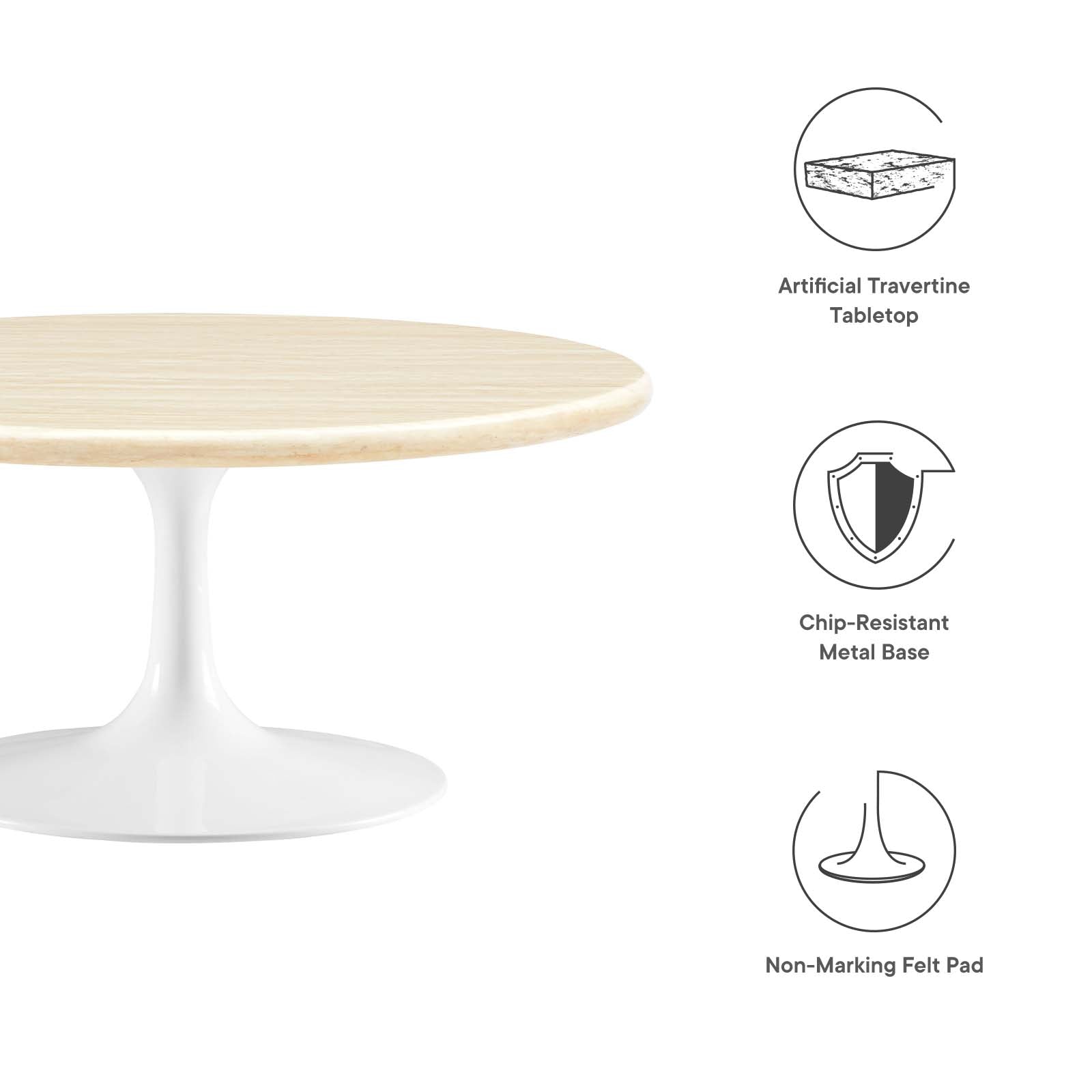 Lippa 36” Round Artificial Travertine Coffee Table By Modway - EEI-6749 - Image 5