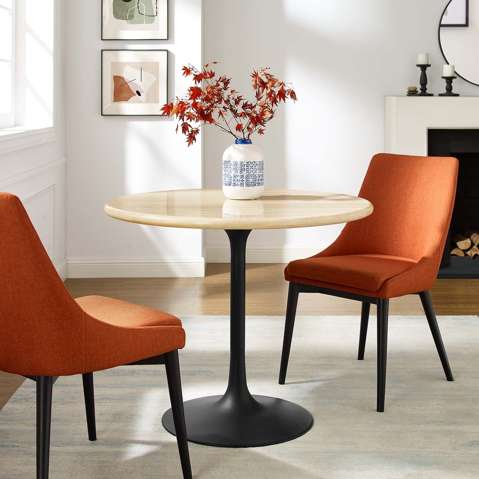 Lippa 36” Round Artificial Travertine Dining Table By Modway - EEI-6750