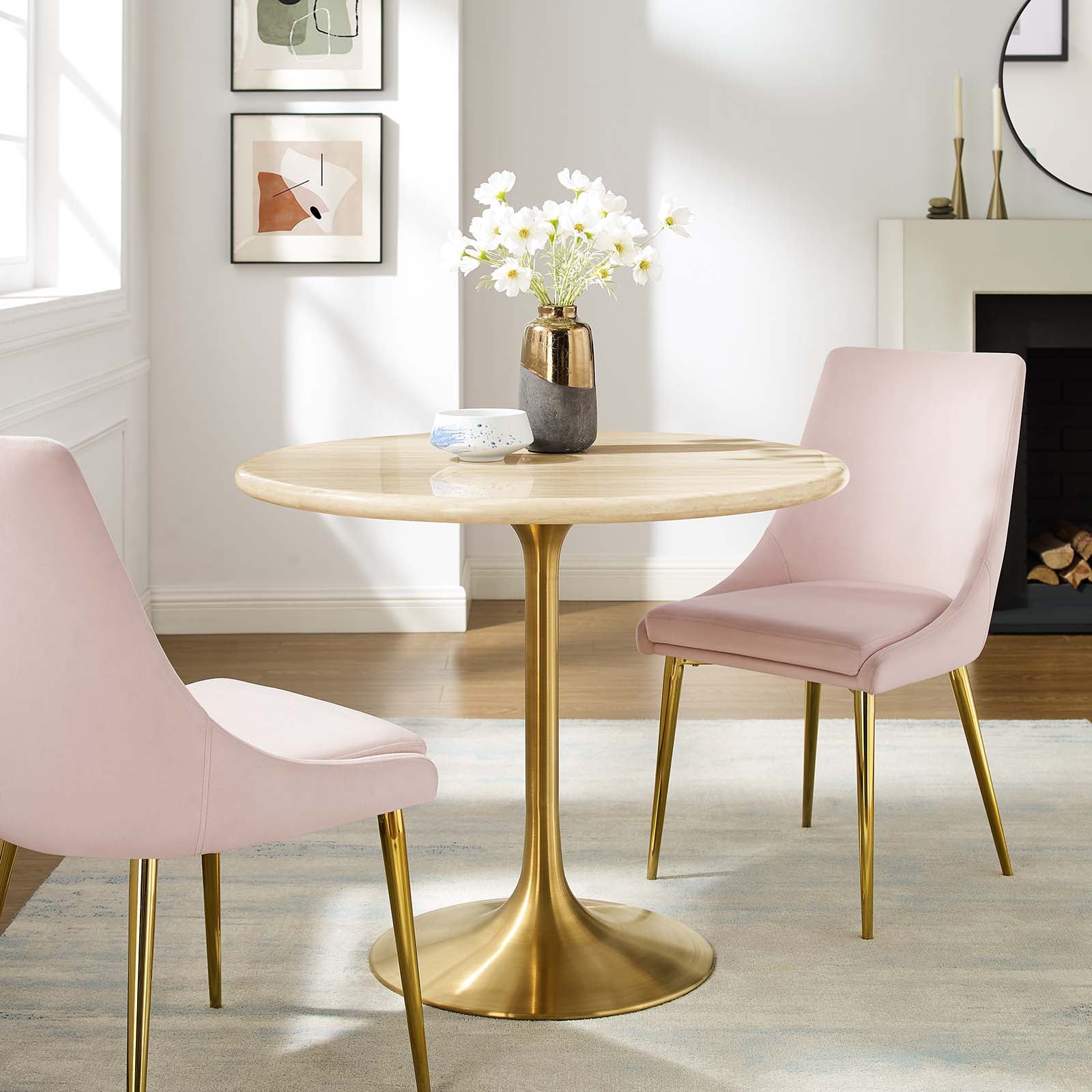 Lippa 36” Round Artificial Travertine Dining Table By Modway - EEI-6752
