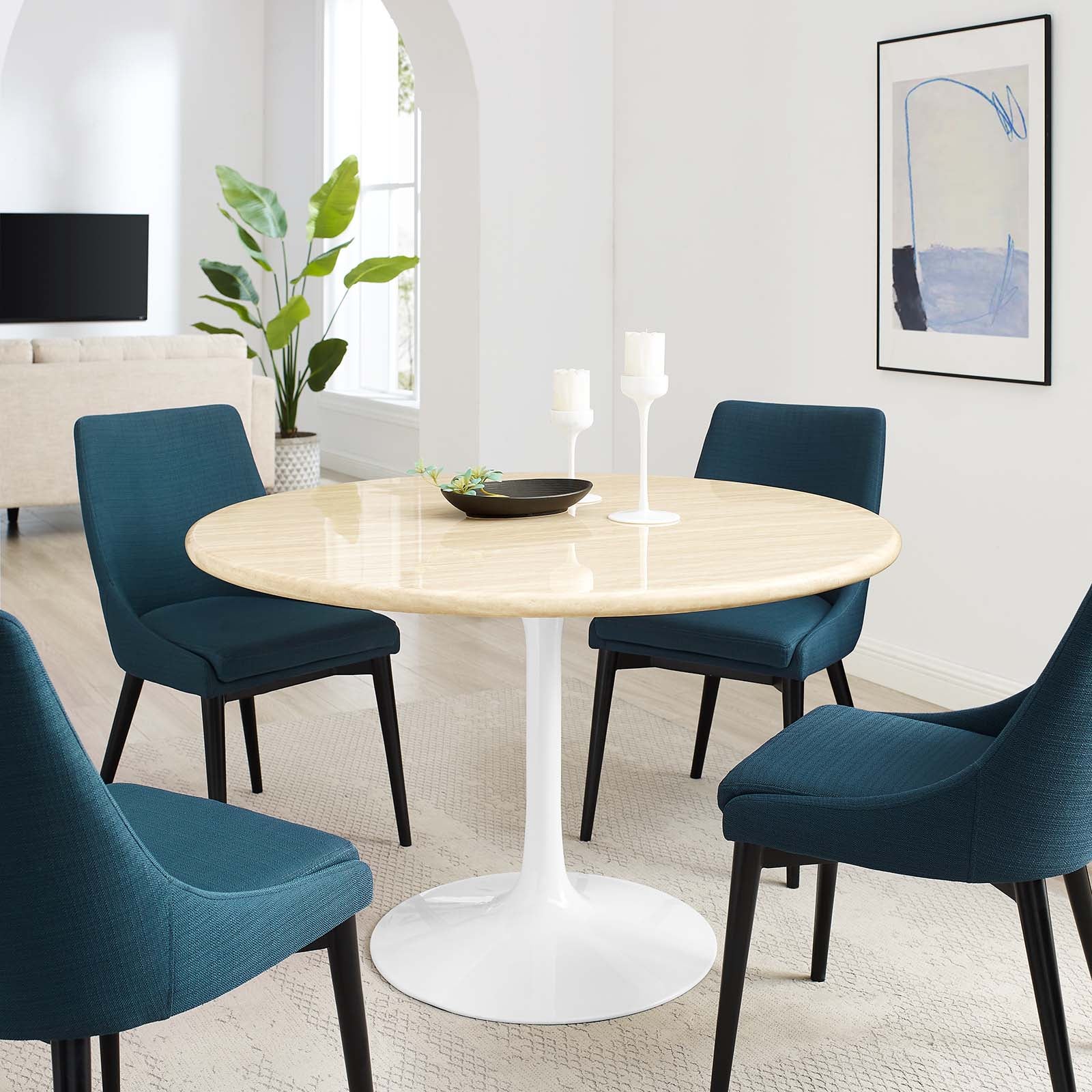 Lippa 48" Round Artificial Travertine Dining Table By Modway - EEI-6754