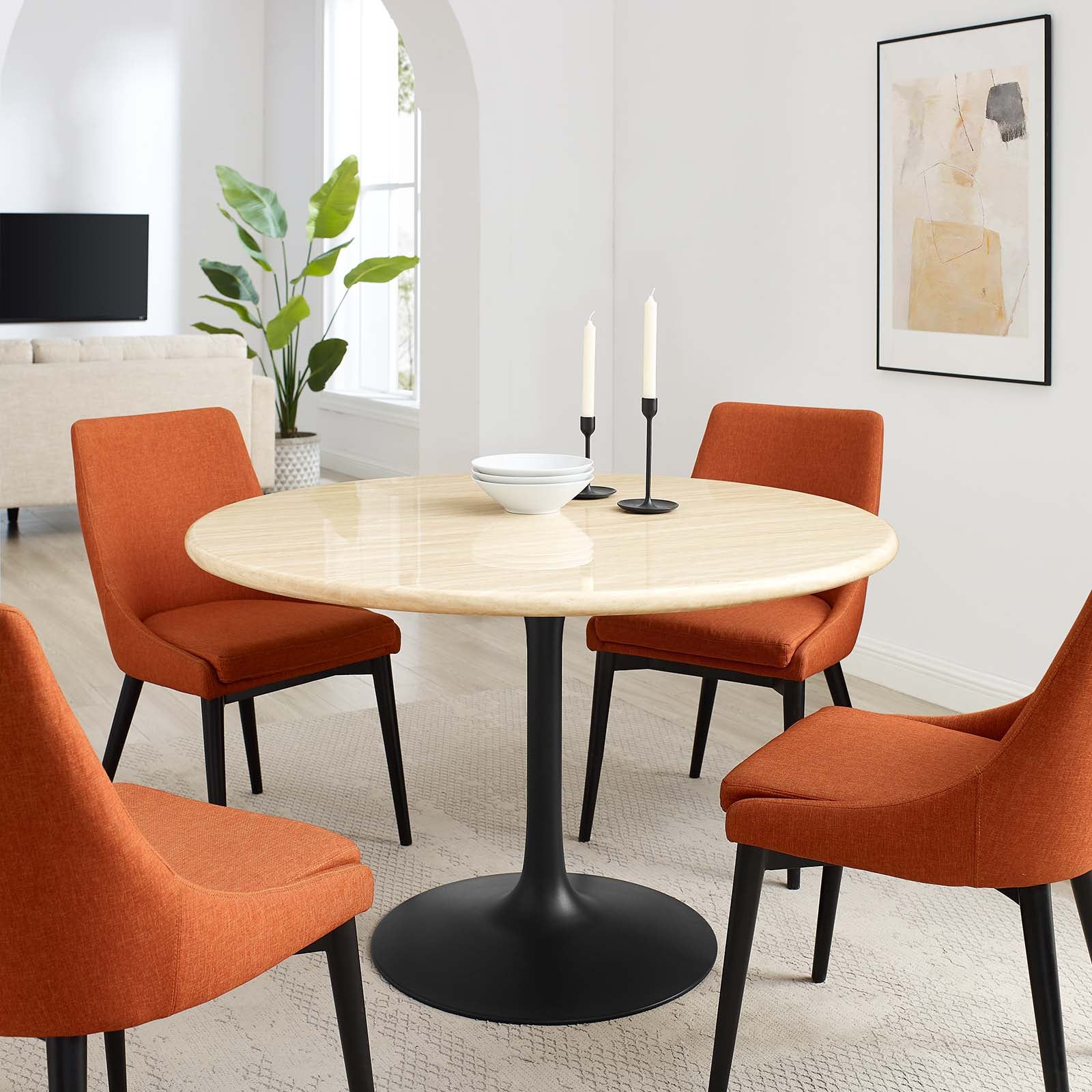 Lippa 48" Round Artificial Travertine Dining Table By Modway - EEI-6755