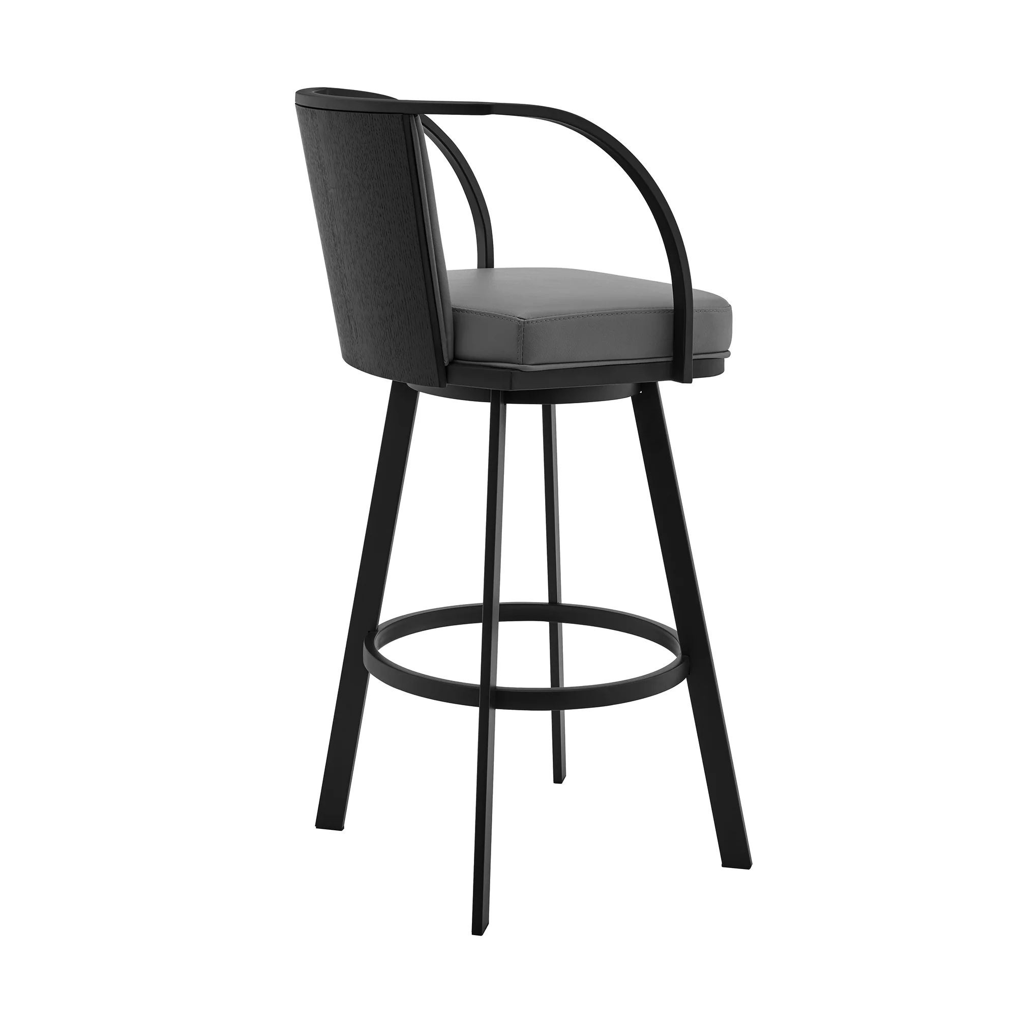 Livingston 26" Gray Faux Leather and Black Metal Swivel Bar Stool By Armen Living - Image 4