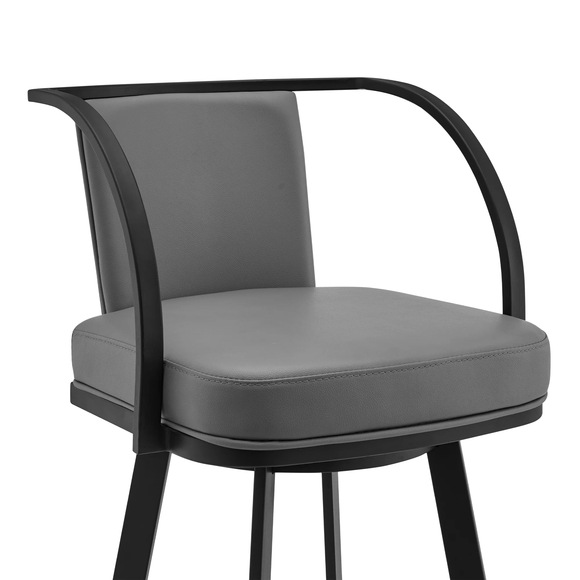 Livingston 26" Gray Faux Leather and Black Metal Swivel Bar Stool By Armen Living - Image 5