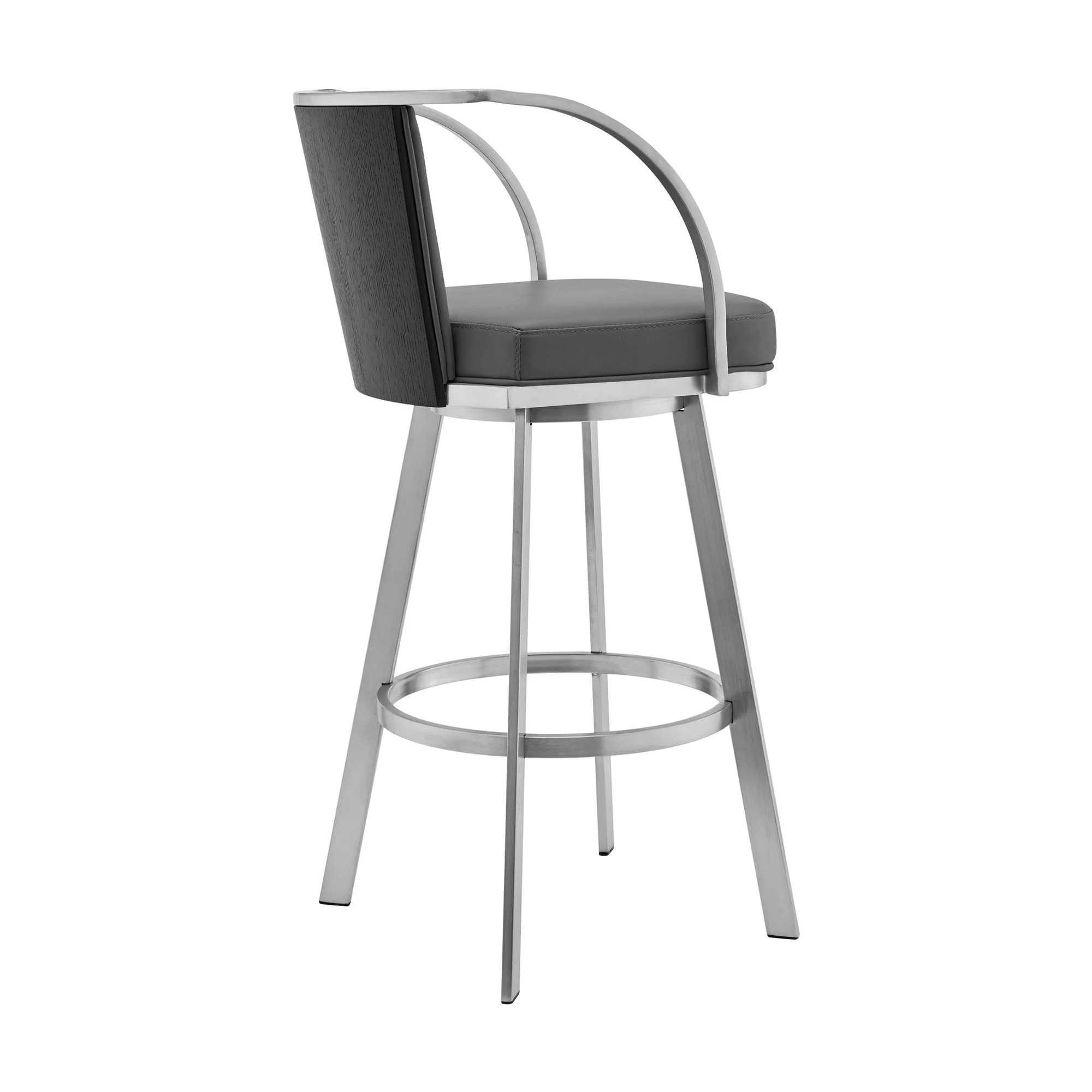 Livingston 26" Gray Faux Leather and Brushed Stainless Steel Swivel Bar Stool By Armen Living - Image 4