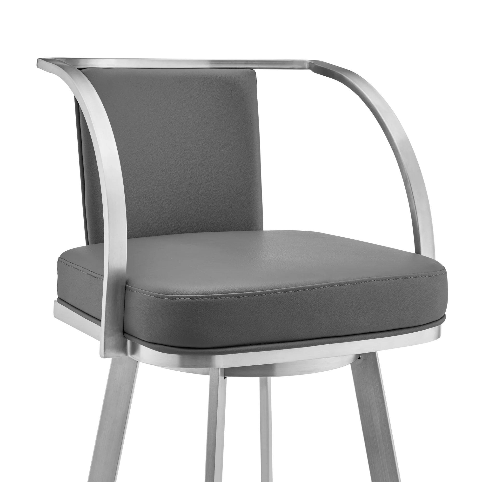 Livingston 26" Gray Faux Leather and Brushed Stainless Steel Swivel Bar Stool By Armen Living - Image 5