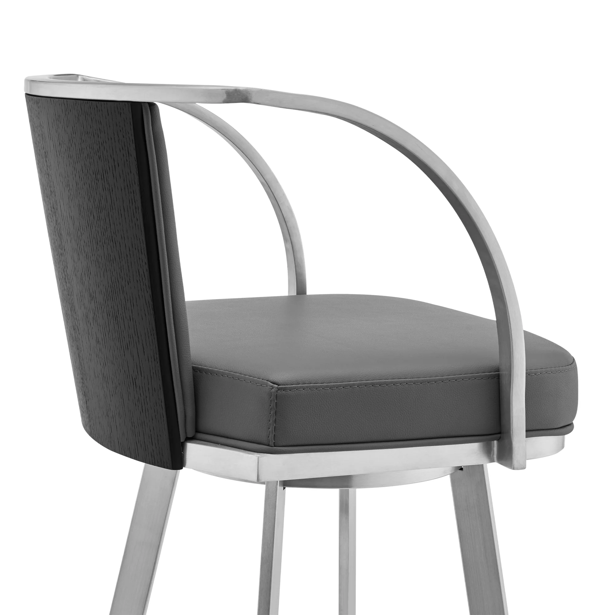 Livingston 26" Gray Faux Leather and Brushed Stainless Steel Swivel Bar Stool By Armen Living - Image 6