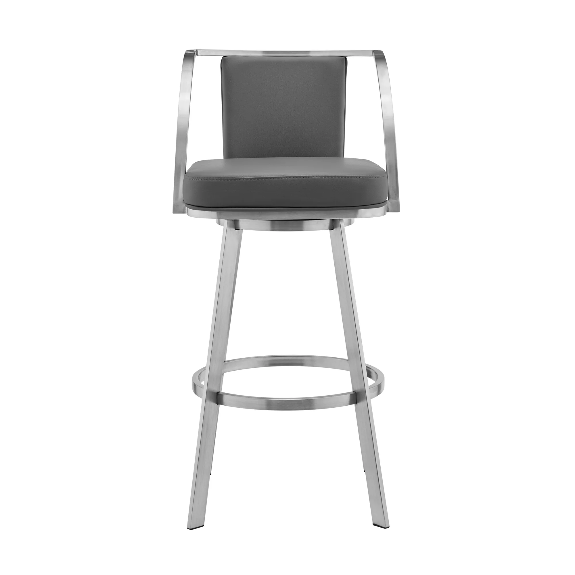 Livingston 30" Gray Faux Leather and Brushed Stainless Steel Swivel Bar Stool By Armen Living - Image 3