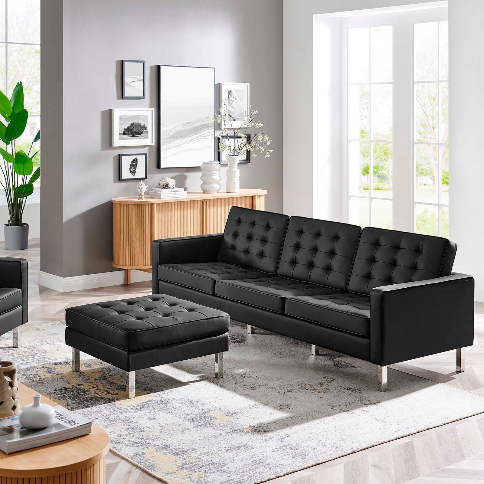 Loft Tufted Vegan Leather Sofa and Ottoman Set By Modway - EEI-6410