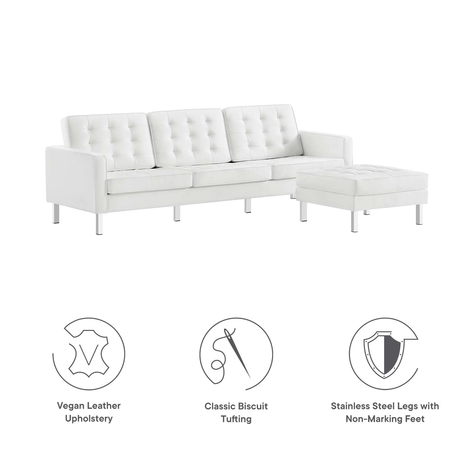 Loft Tufted Vegan Leather Sofa and Ottoman Set By Modway - EEI-6410 - Image 22