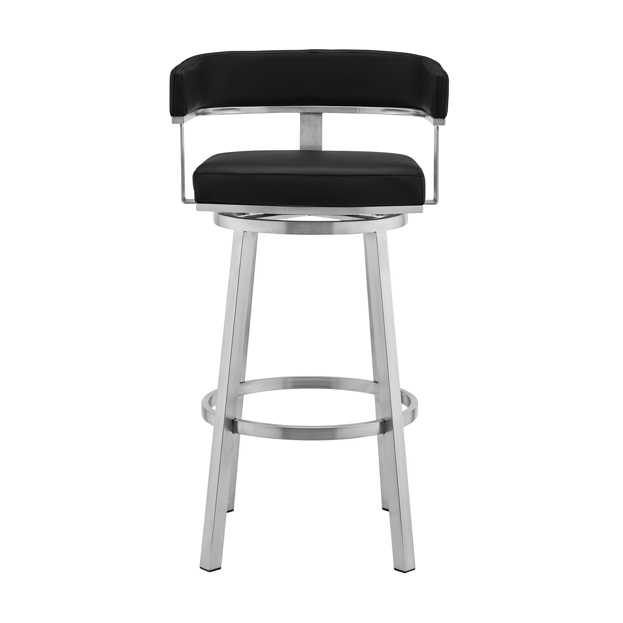 Lorin 26" Black Faux Leather and Brushed Stainless Steel Swivel Bar Stool By Armen Living - Image 3