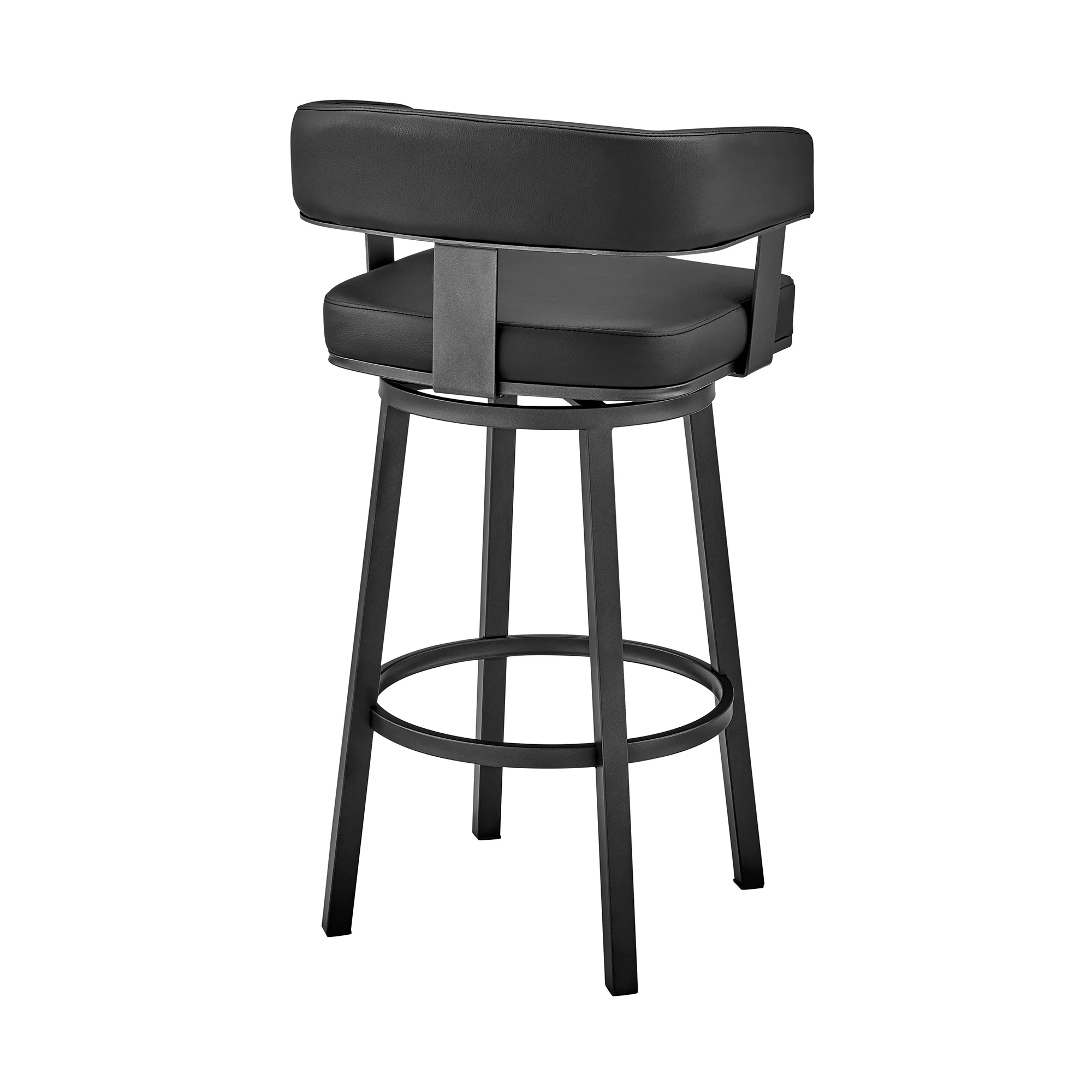 Lorin 26" Counter Height Swivel Bar Stool in Black Finish and Black Faux Leather By Armen Living - Image 5