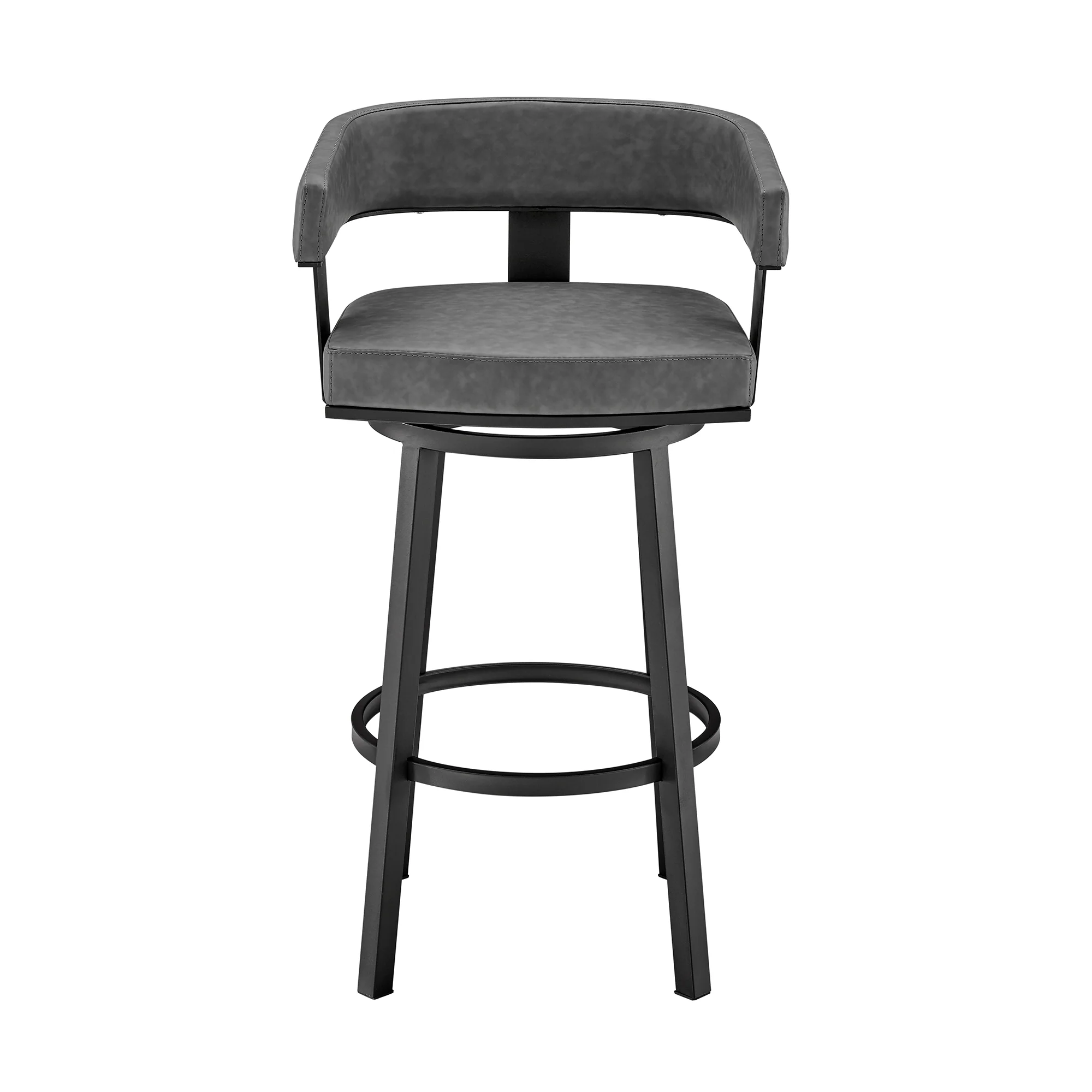 Lorin 26" Counter Height Swivel Bar Stool in Black Finish and Gray Faux Leather By Armen Living - Image 3