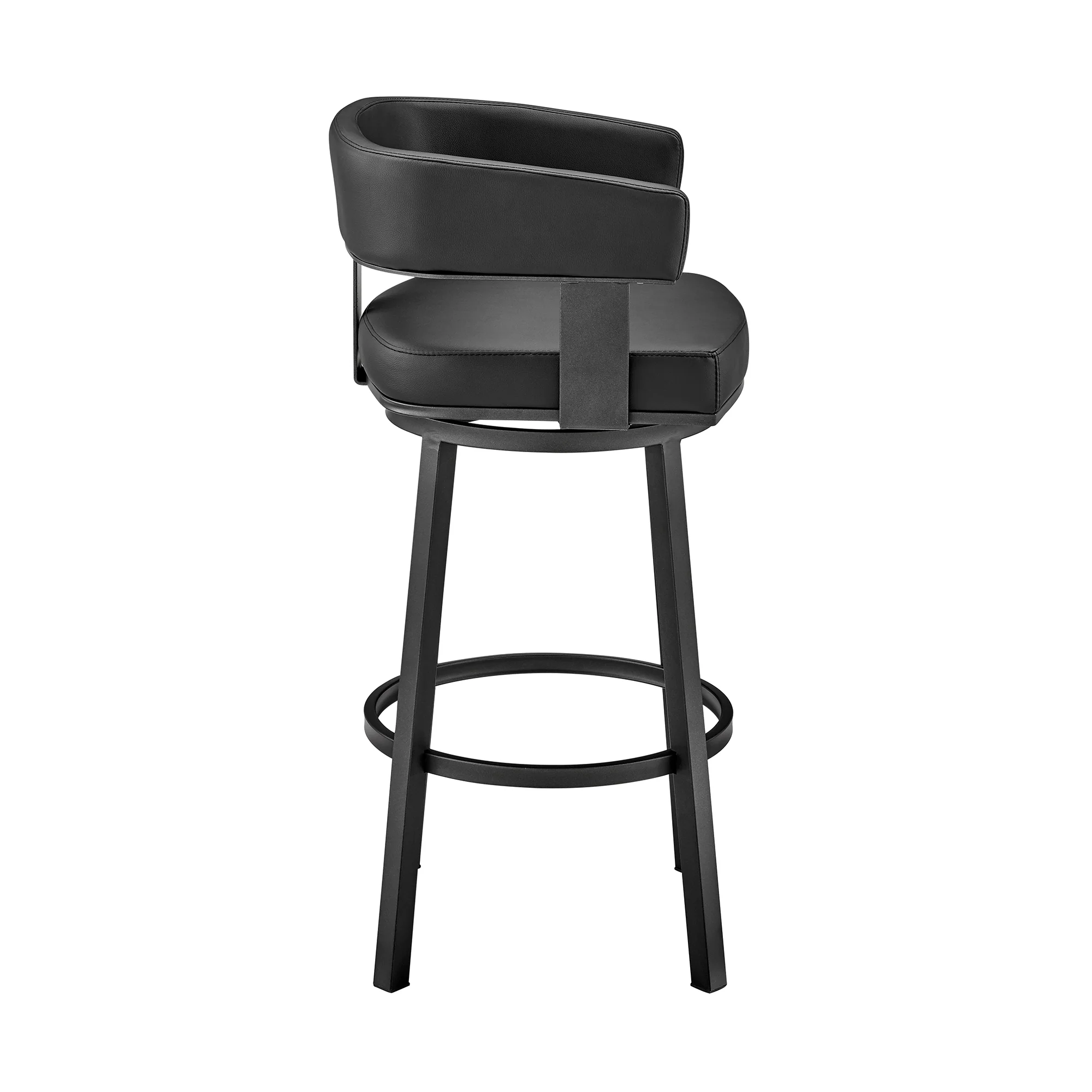 Lorin 30" Bar Height Swivel Bar Stool in Black Finish and Black Faux Leather By Armen Living - Image 4