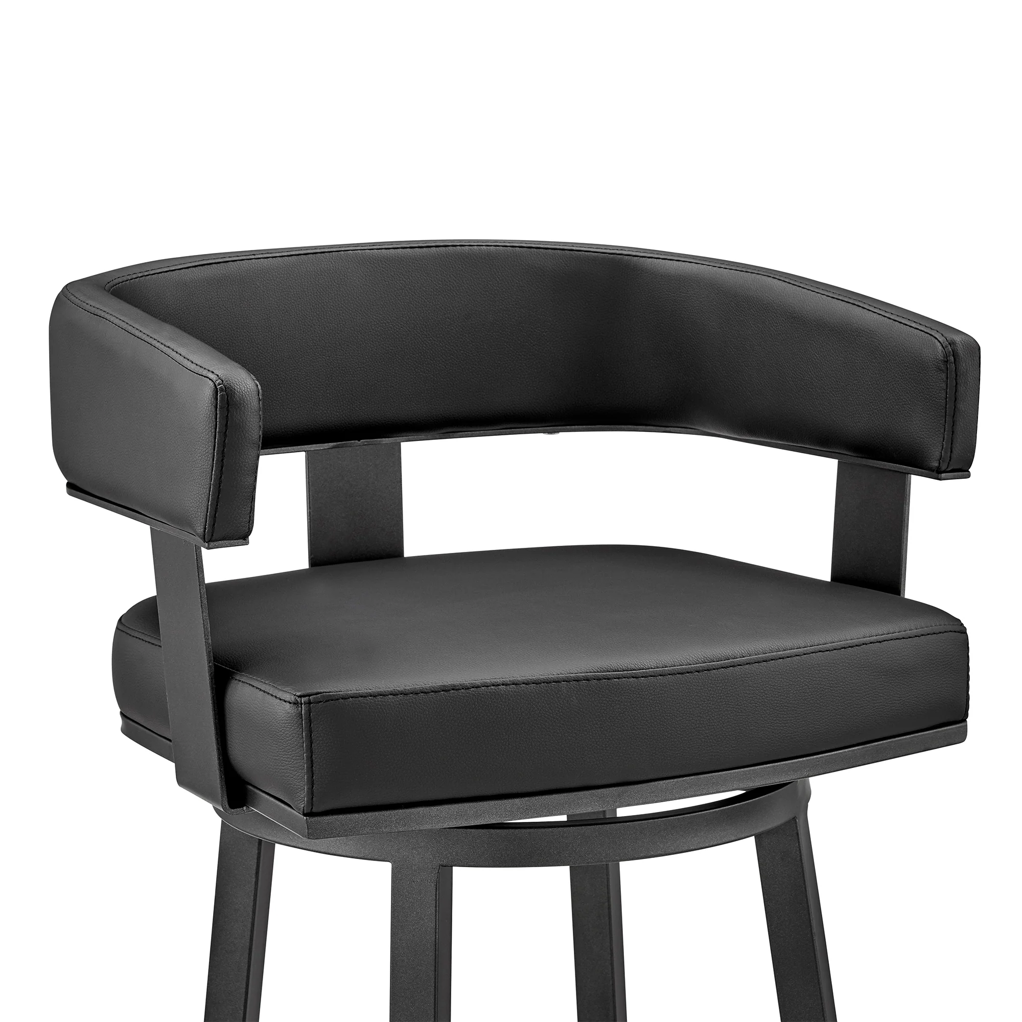 Lorin 30" Bar Height Swivel Bar Stool in Black Finish and Black Faux Leather By Armen Living - Image 7
