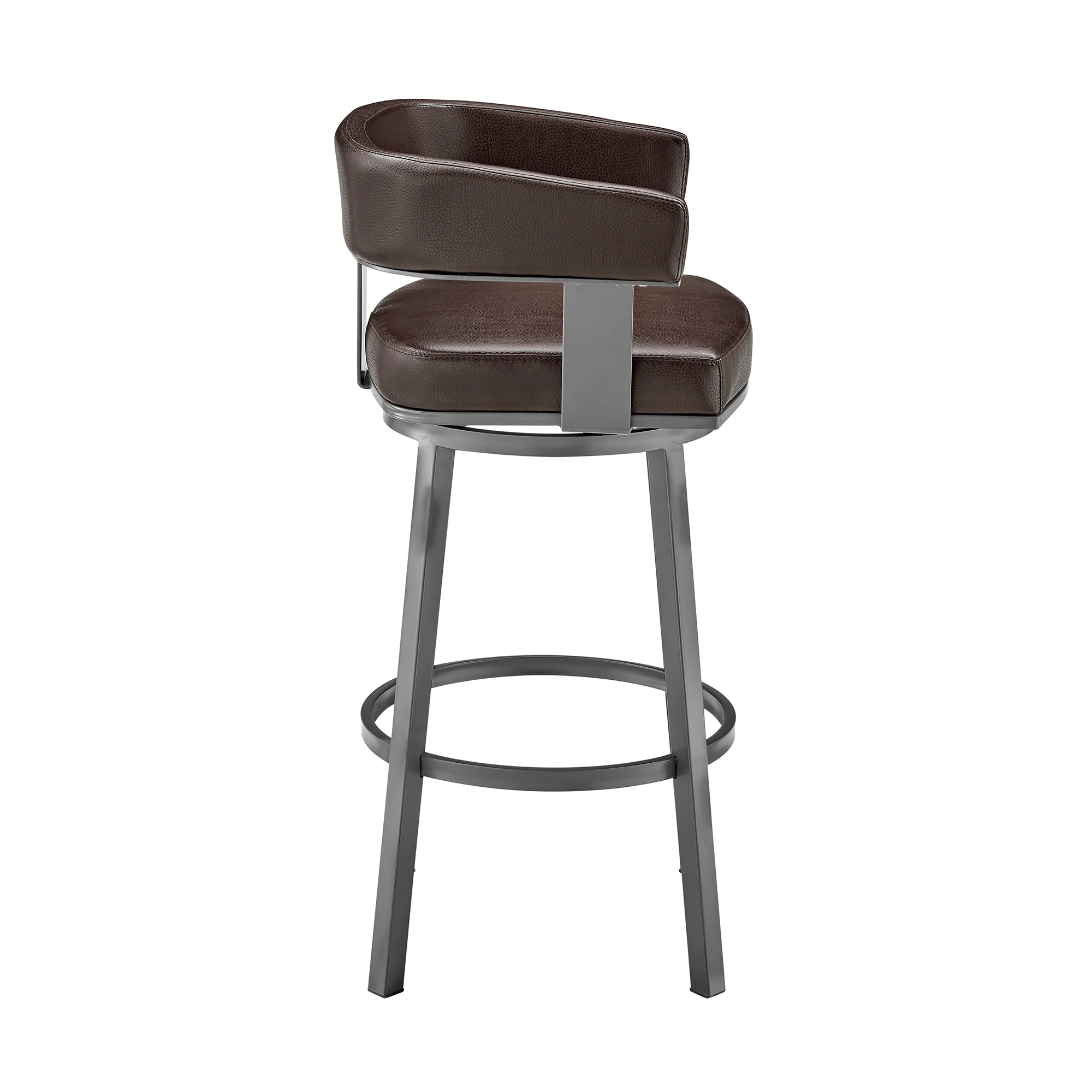 Lorin 30" Bar Height Swivel Bar Stool in Java Brown Finish and Chocolate Faux Leather By Armen Living - Image 3
