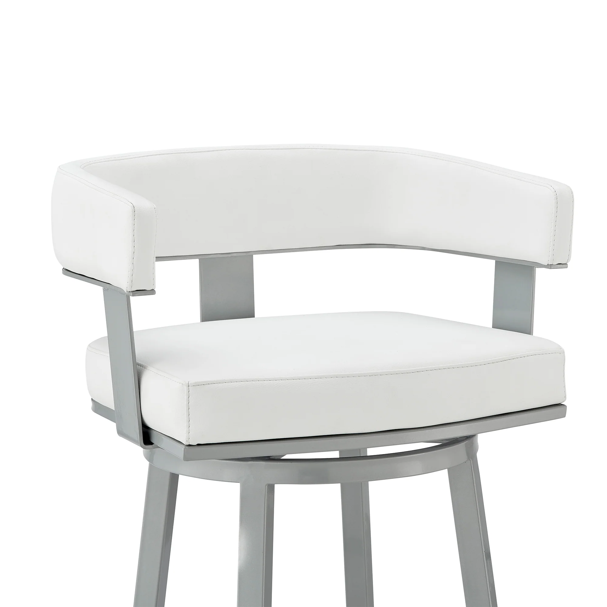 Lorin 30" Bar Height Swivel Bar Stool in Silver Finish with White Faux Leather By Armen Living - Image 7