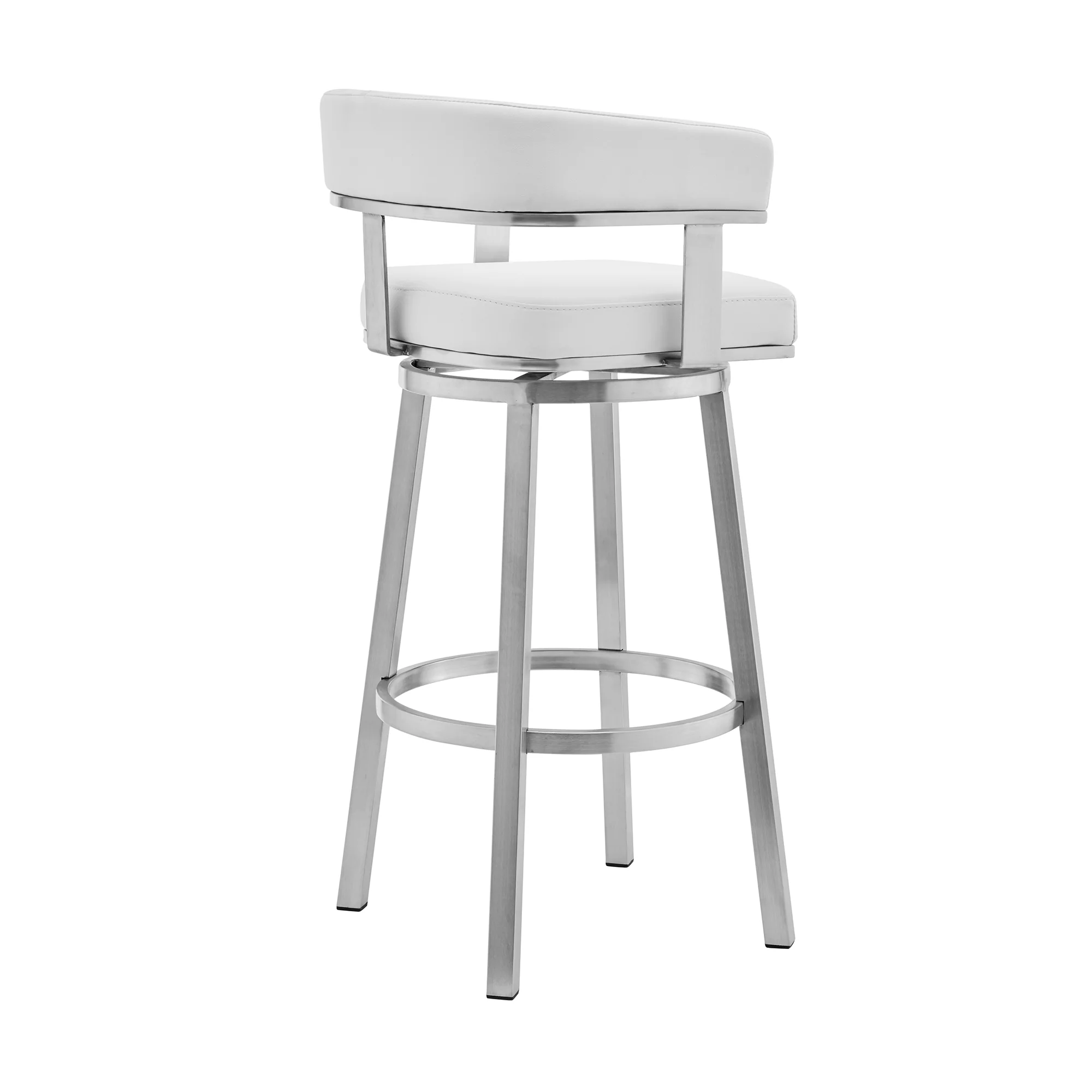Lorin 30" White Faux Leather and Brushed Stainless Steel Swivel Bar Stool By Armen Living - Image 4