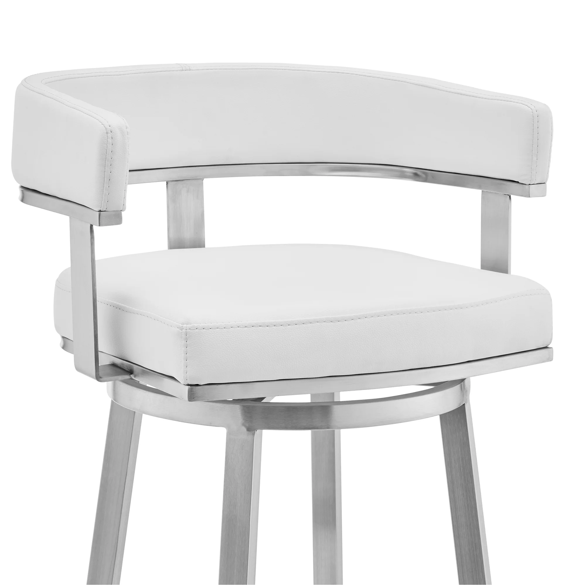 Lorin 30" White Faux Leather and Brushed Stainless Steel Swivel Bar Stool By Armen Living - Image 5