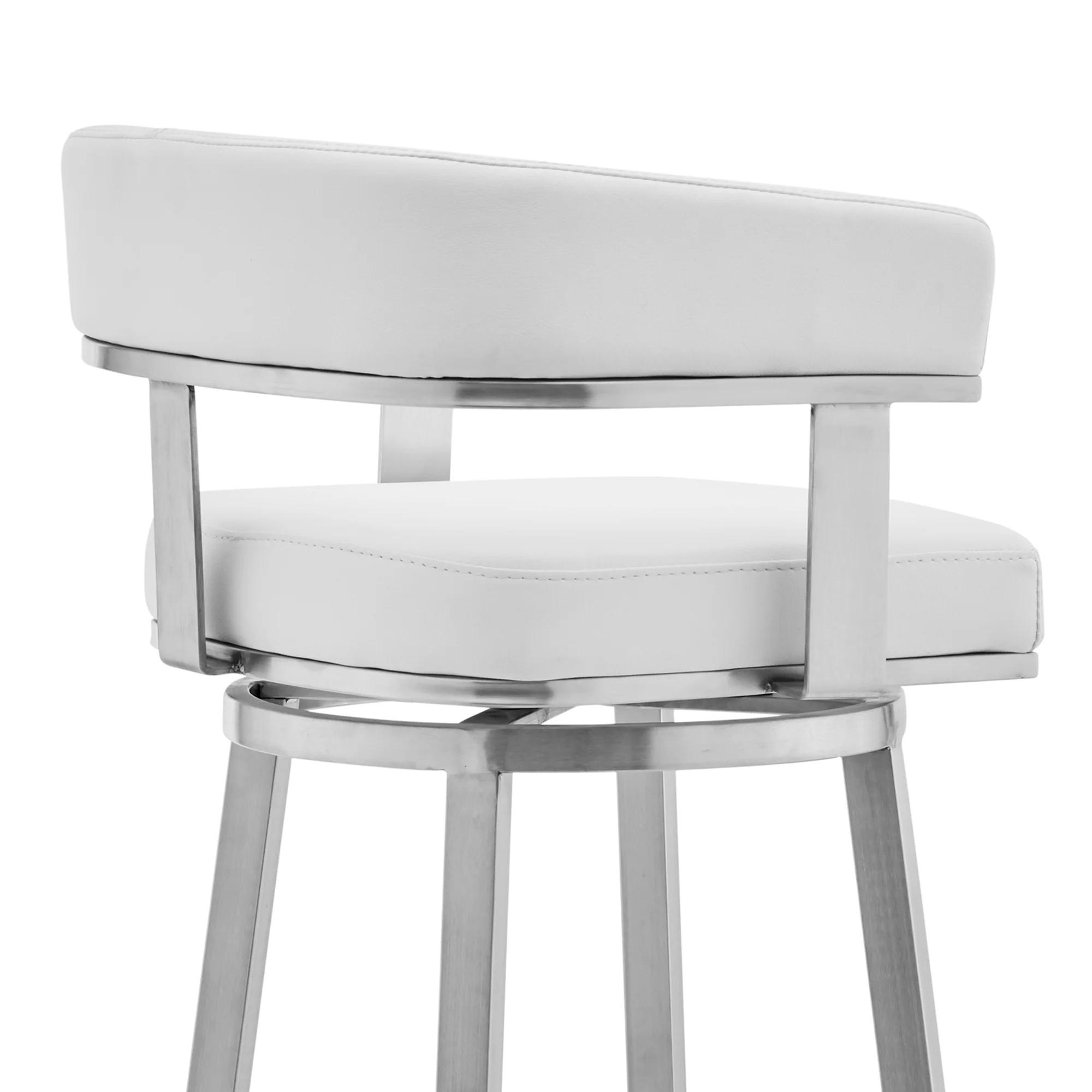 Lorin 30" White Faux Leather and Brushed Stainless Steel Swivel Bar Stool By Armen Living - Image 6