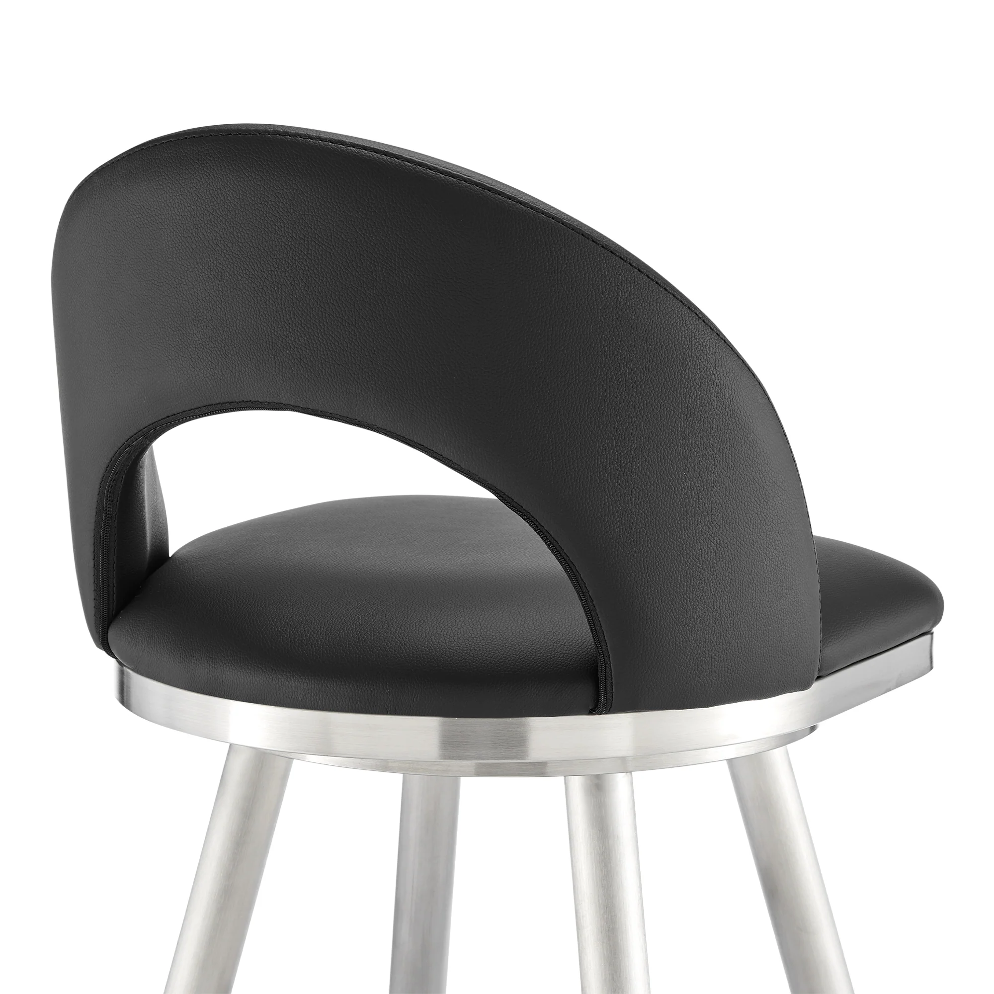 Lottech Swivel Bar Stool in Brushed Stainless Steel with Black Faux Leather By Armen Living - Image 10