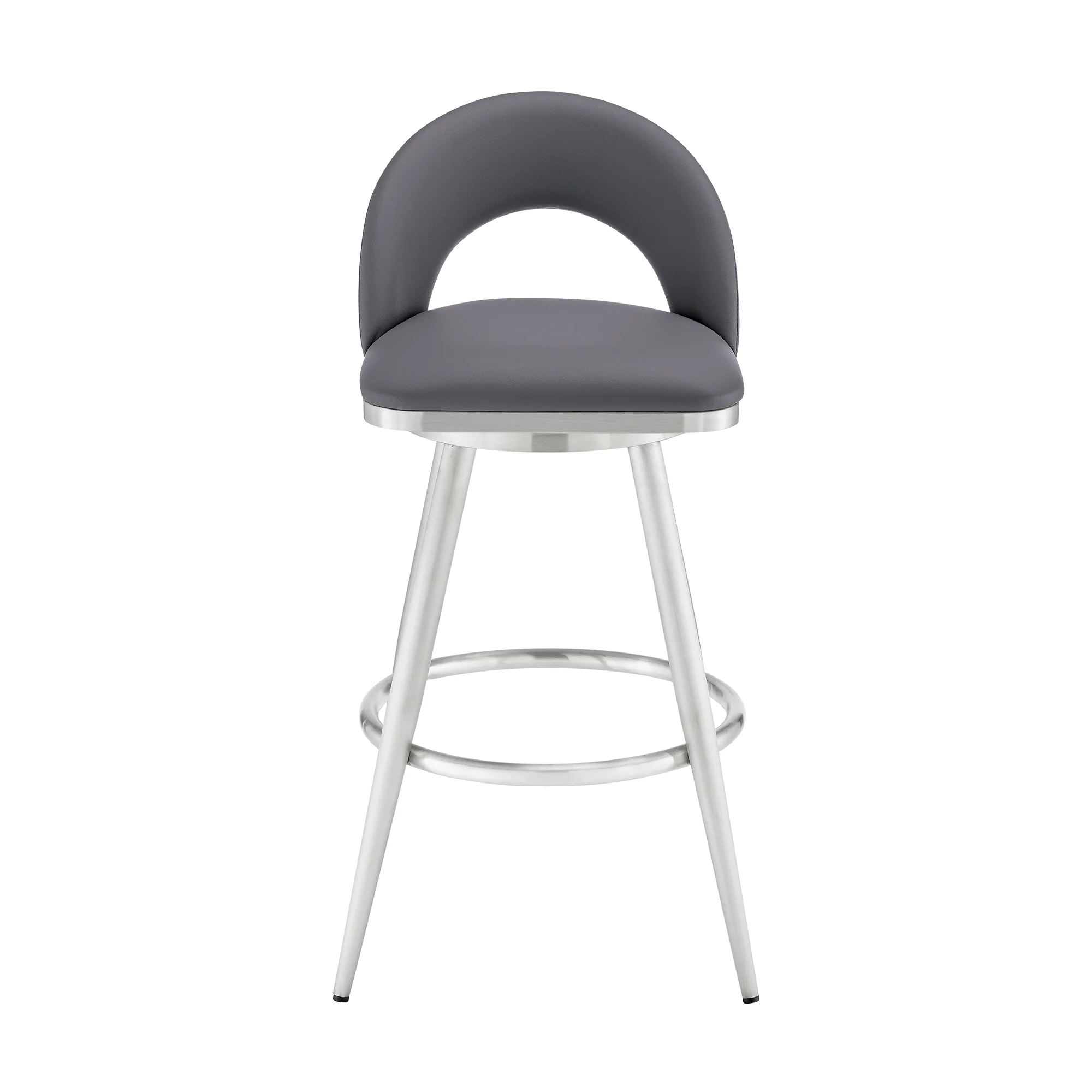 Lottech Swivel Bar Stool in Brushed Stainless Steel with Black Faux Leather By Armen Living - Image 13