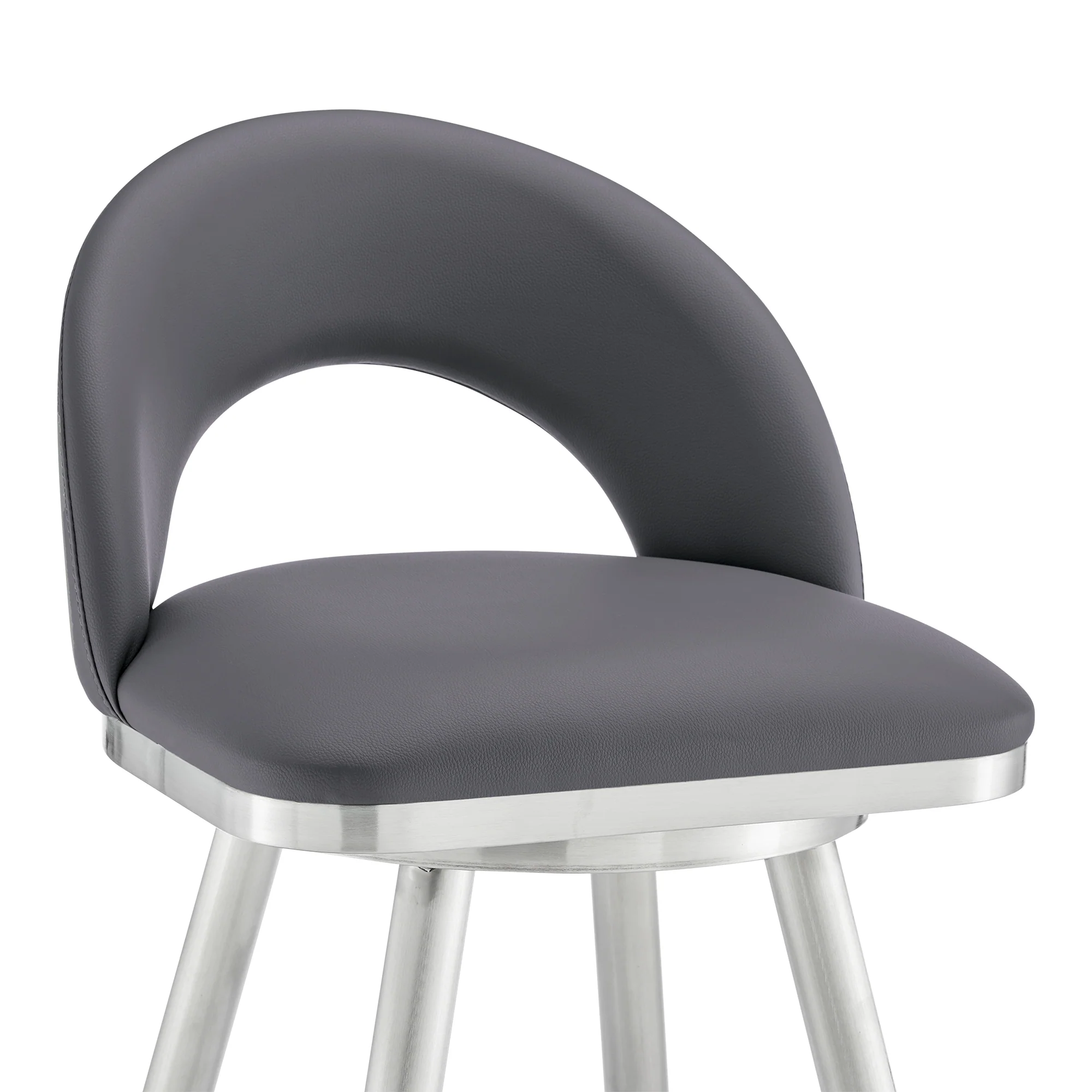 Lottech Swivel Bar Stool in Brushed Stainless Steel with Black Faux Leather By Armen Living - Image 17