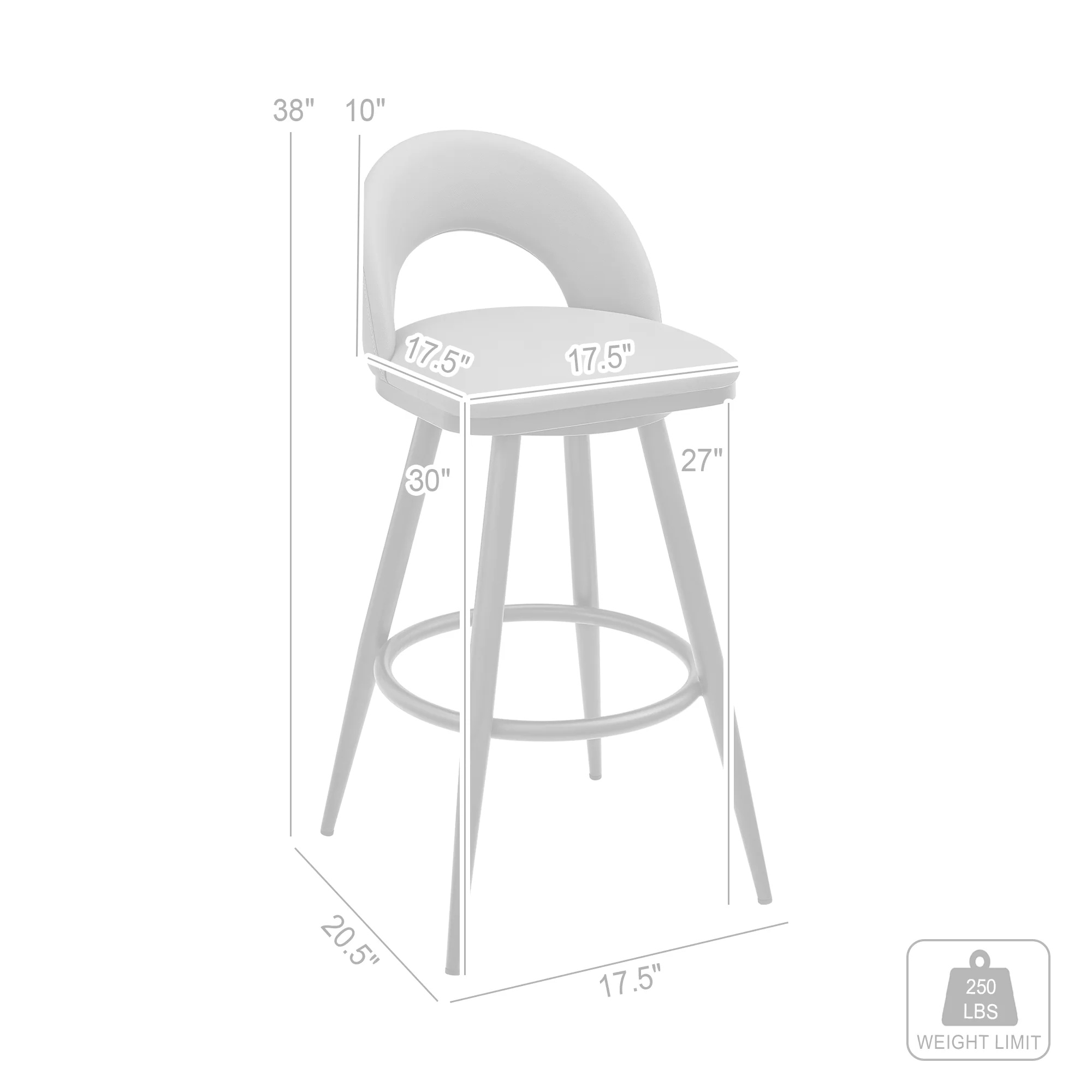 Lottech Swivel Bar Stool in Brushed Stainless Steel with Black Faux Leather By Armen Living - Image 19